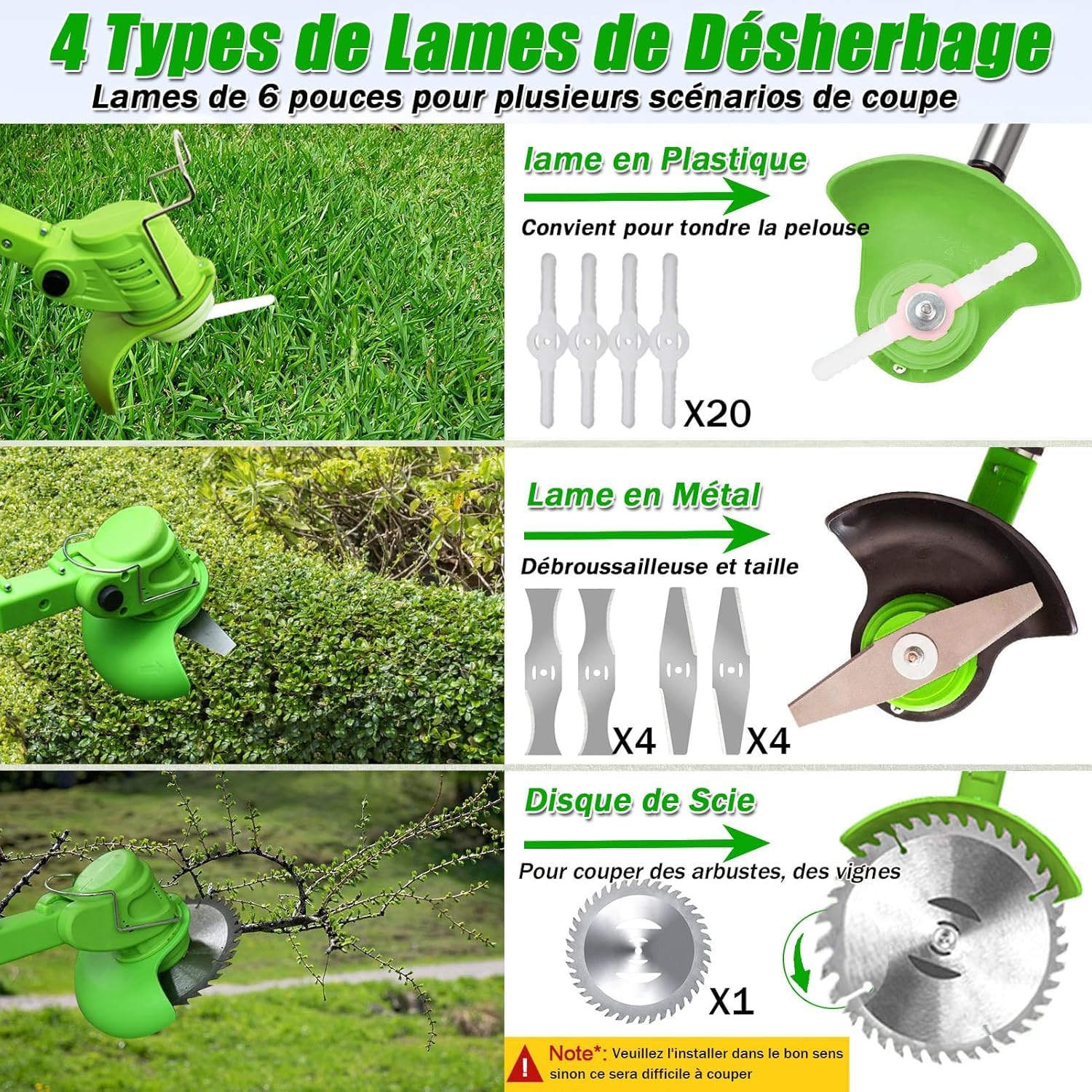 Débroussailleuse Electrique Bordure,Coupe Bordure sans Fil avec Batterie 21V avec 2 Batterie De 2.0 Ah et 1 Chargeur Rapide & 4 Types De Lames Et De Roues pour Jardin Et Cour