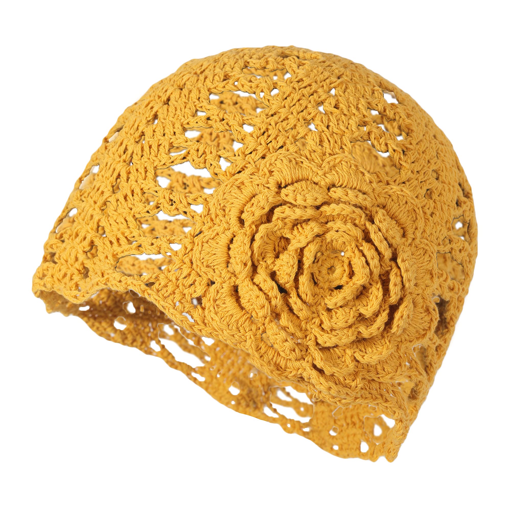 ZLYC Damen Baumwolle gehäkelt Mütze handgemacht Strickmütze mit Blumen