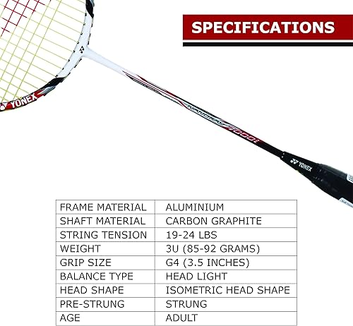 Miniatura 5 de Yonex Nanoray 7000I G4-2U - Raqueta de bádminton (rojo vino)