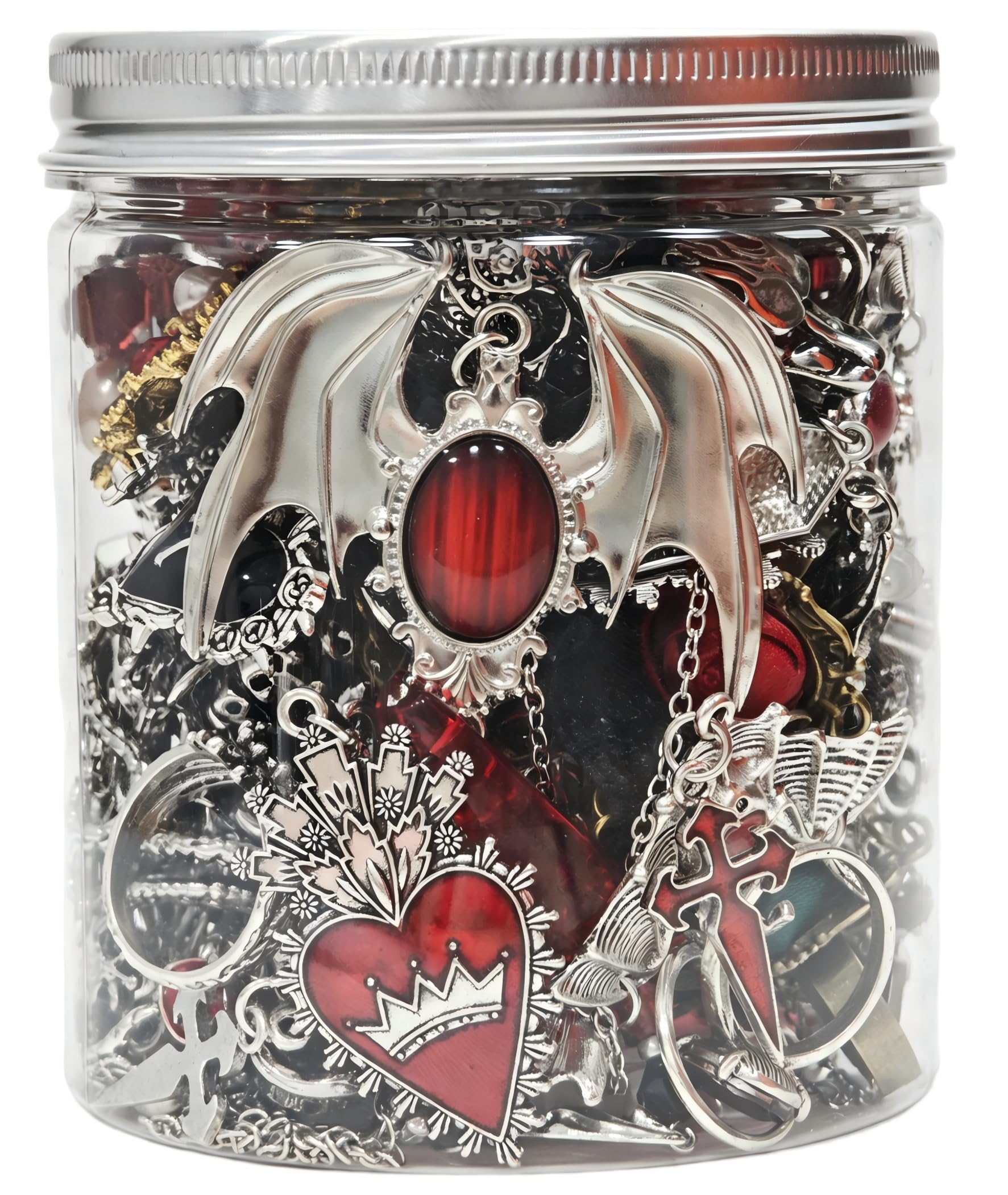 Mystery Jewelry Jar for Women, 40-45 Piece Gothic Jewelry Box Includes Necklaces, Earrings, Rings, Bracelets, Brooches, Unique Birthday Gifts for Women