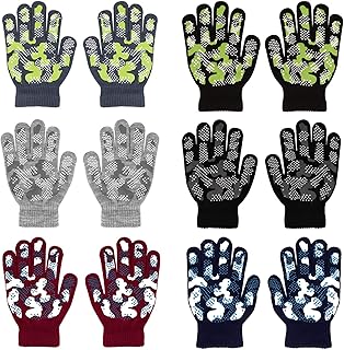 QKURT 6 Pairs Magic Gloves - Winter Knitted Full Finger Stretch Warm Gloves for 3~15 Year Old Kids Girls Boys