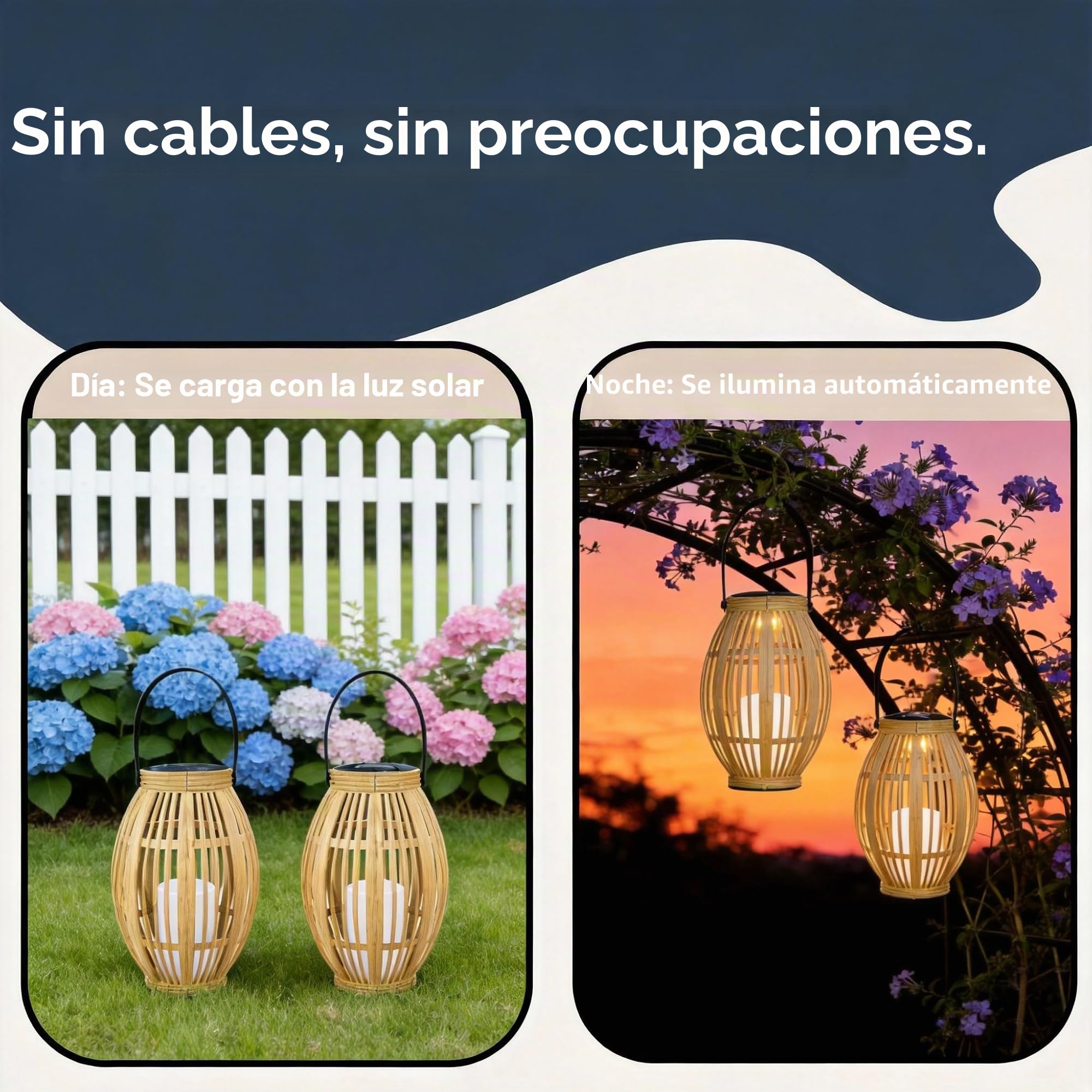 2 farolillos solares para exteriores, lámparas solares con imitación de color bambú para jardín, balcón y terraza, encendido y apagado automático, resistente al agua