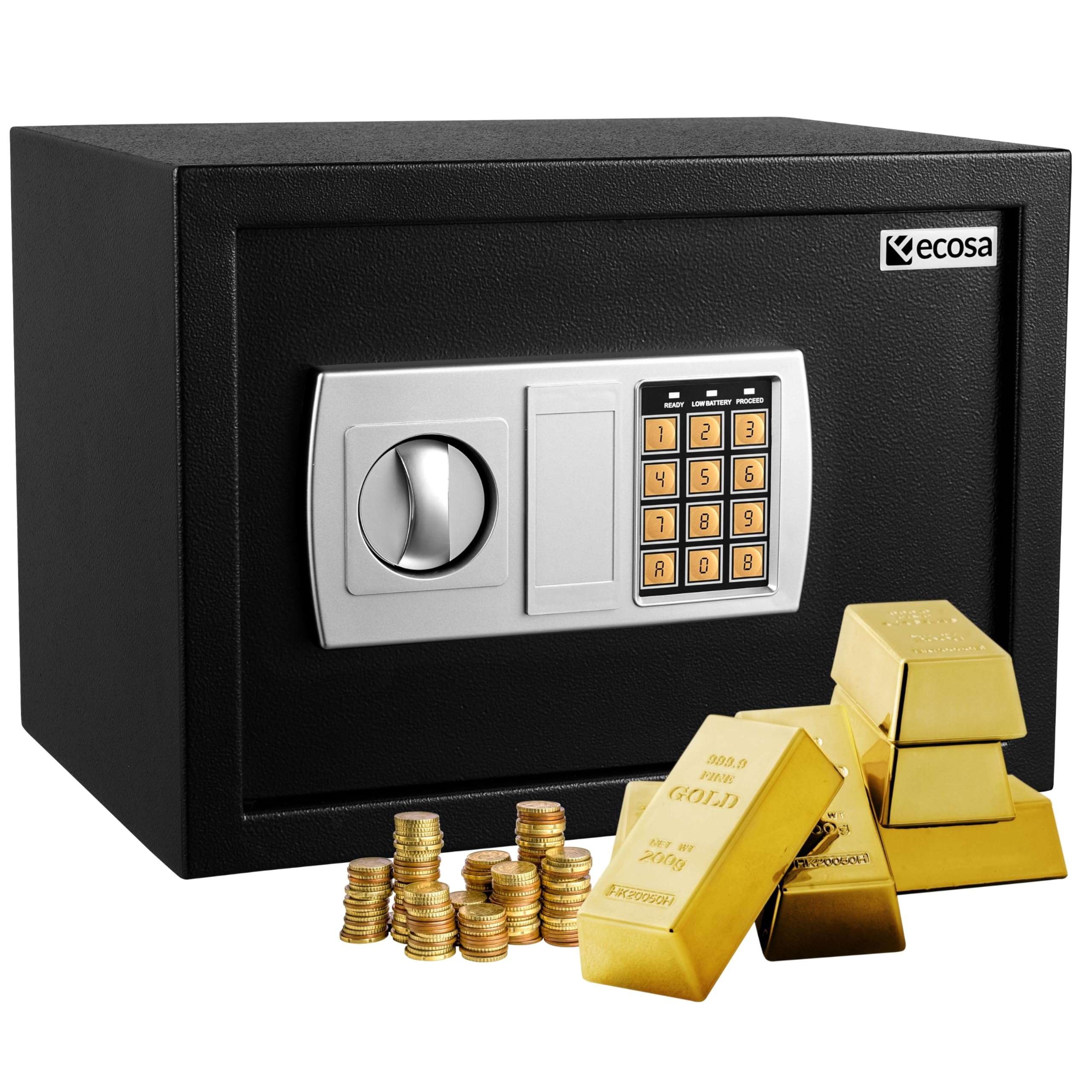 Ecosa Elektronischer Tresor 35x25x25 cm mit digitalem Tastenfeld, Notfallschlüsseln und Batteriebetrieb