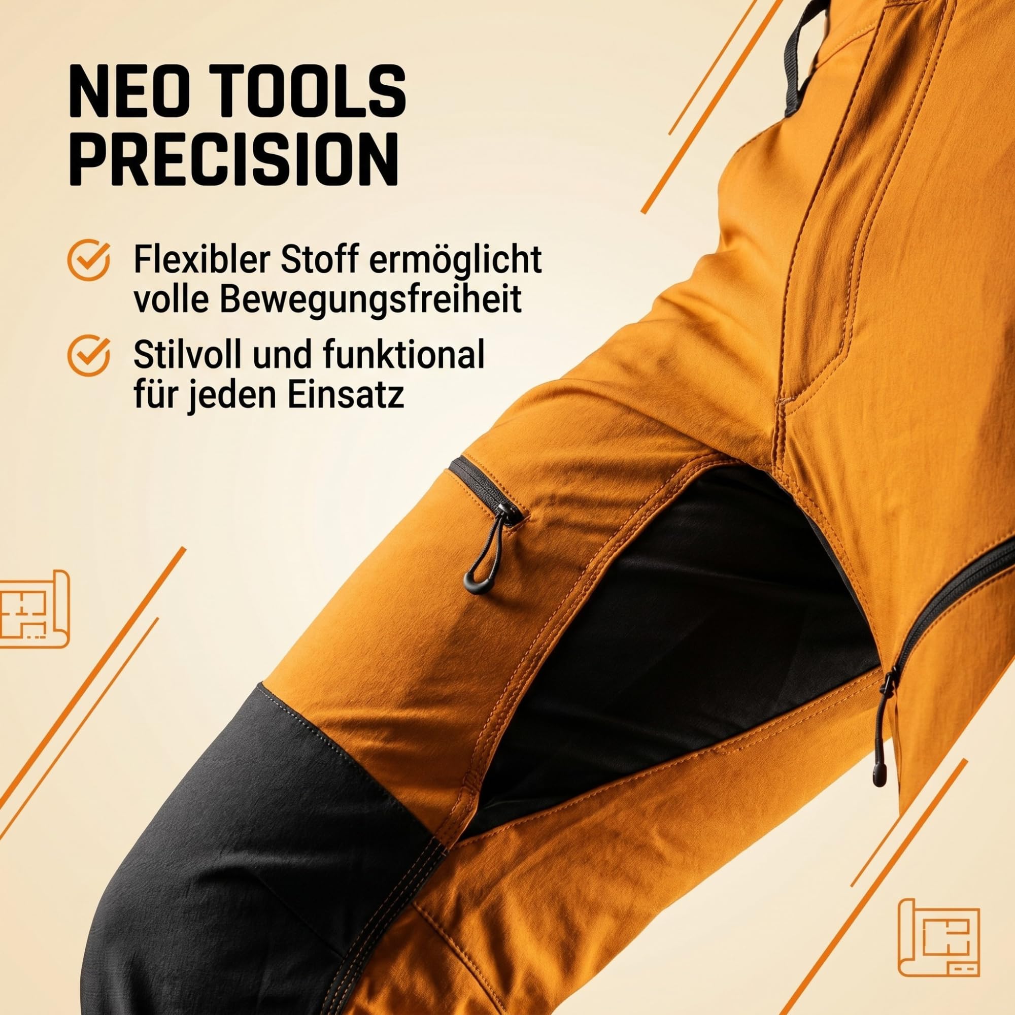 NEO TOOLS Pantalones de trabajo multifunción clásicos, pantalones de trabajo ligeros para hombre, pantalones largos para el trabajo, pantalones de cintura premium con muchos bolsillos y rodillas