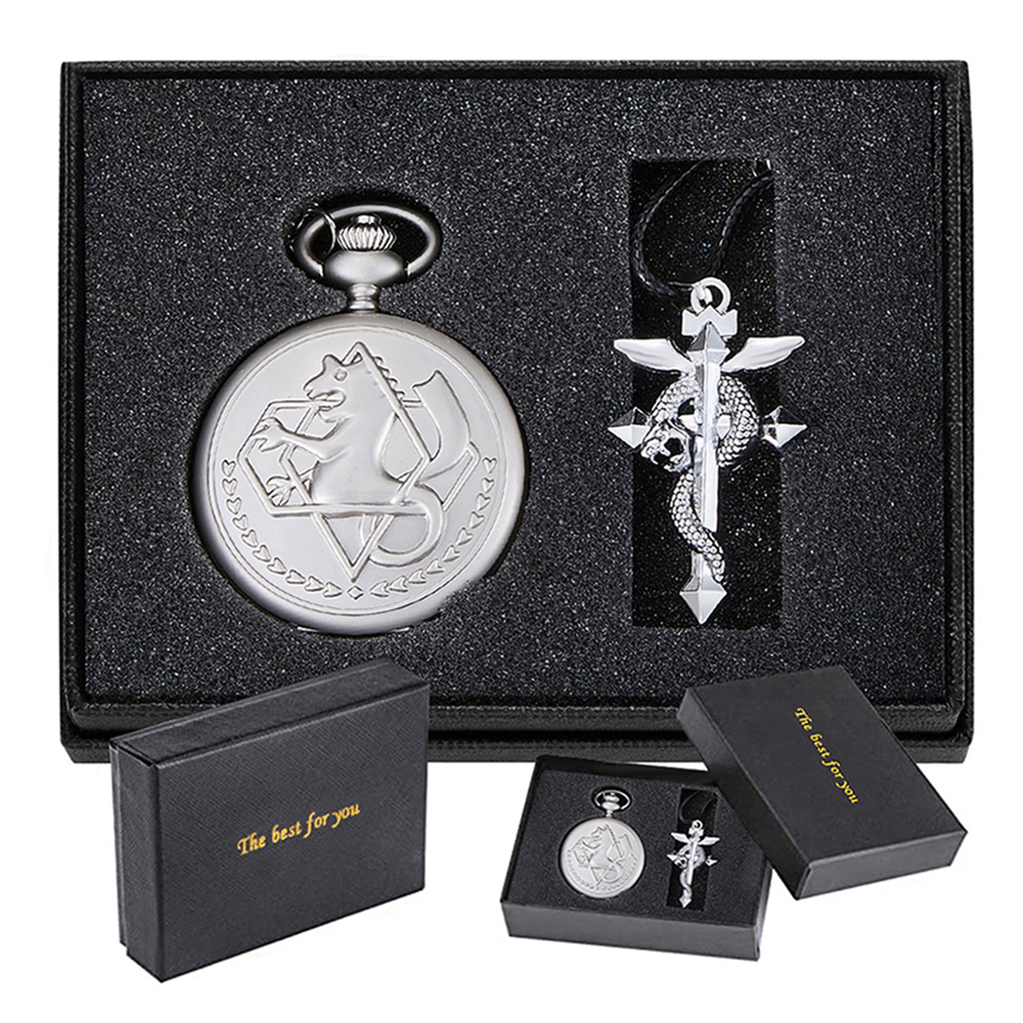 Tiong Nostalgia Movie Theme Design Alloy Quartz Pocket Watch with Necklace Chain