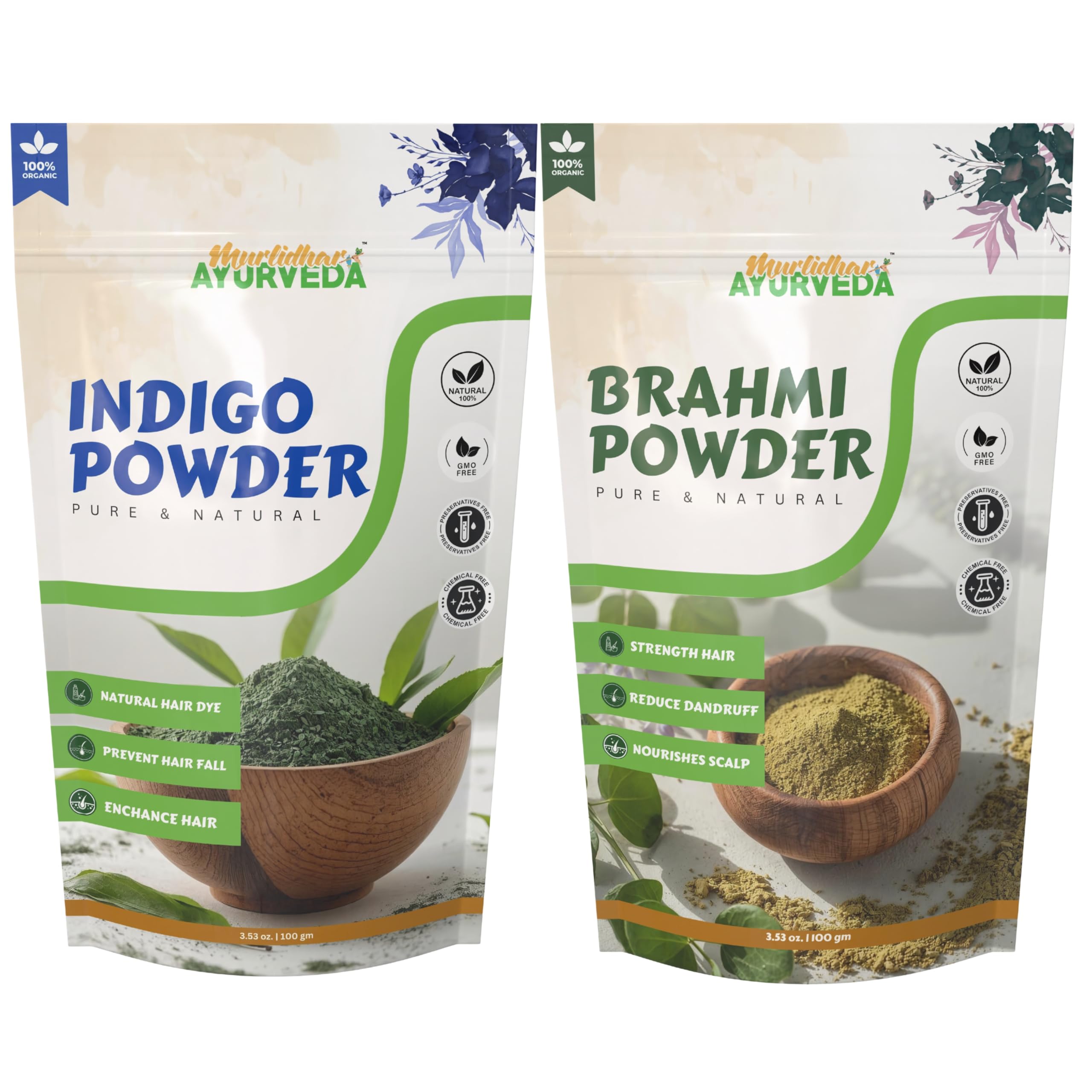 Indigo & Brahmi (Combo set 100gm Each) for Hair Treatment | Natural Indigo for Rich Dark Colour and Brahmi Powder for Stronger Roots & Thicker-Looking Hair | Herbal Scalp Nourishment & Grey Coverage for Men & Women | No Ammonia, No Chemicals-image-33