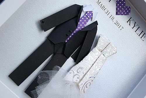 Miniatura 5 de Personalized First Anniversary Gift, Paper Anniversary Gift, Wedding Gift, Paper Origami Bride & Groom Frame Wall Art Decor