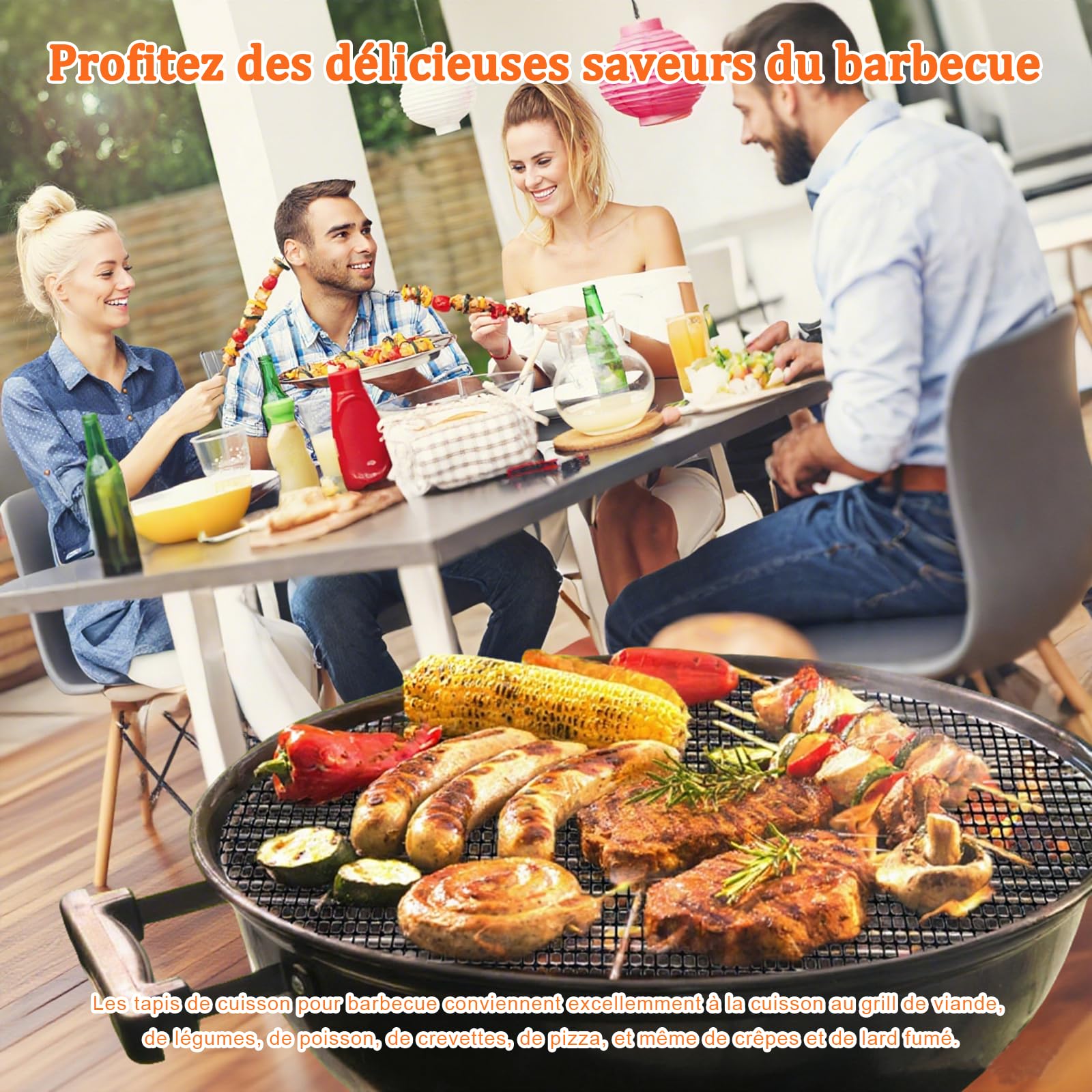 Grille Barbecue découpable 42x36 cm Tapis de Cuisson Réutilisables Anti-adhésif pour Gril électrique Gaz Charbon