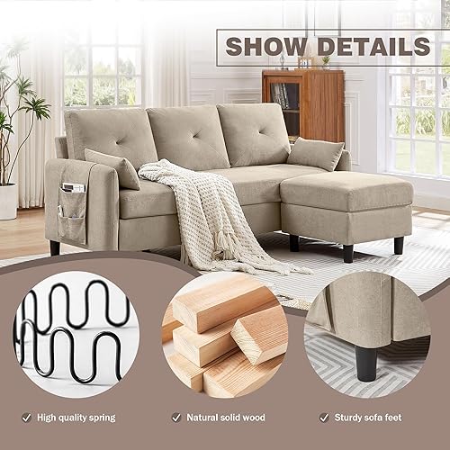 Miniatura 4 de Sofá modular convertible de 77 pulgadas, moderno sofá en forma de L de 3 asientos con otomana reversible y bolsillo de almacenamiento, sofás