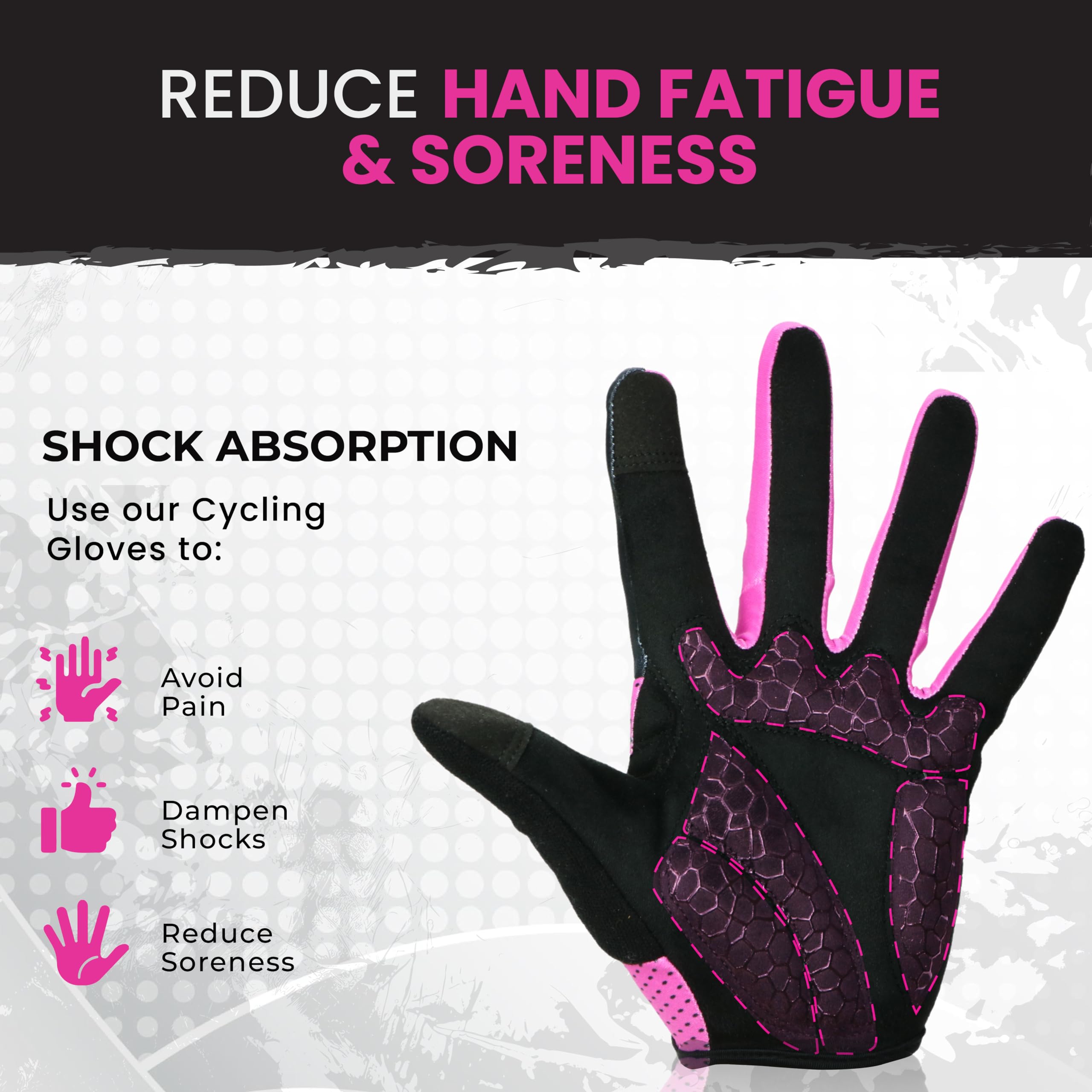 Gants de Cyclisme Gants de Cyclisme - Gants de VTT - Antidérapants - Absorption des Chocs - Respirants - pour VTT - Reconnaissance des écrans tactiles, Homme Femme, Pink - Full Finger, Small