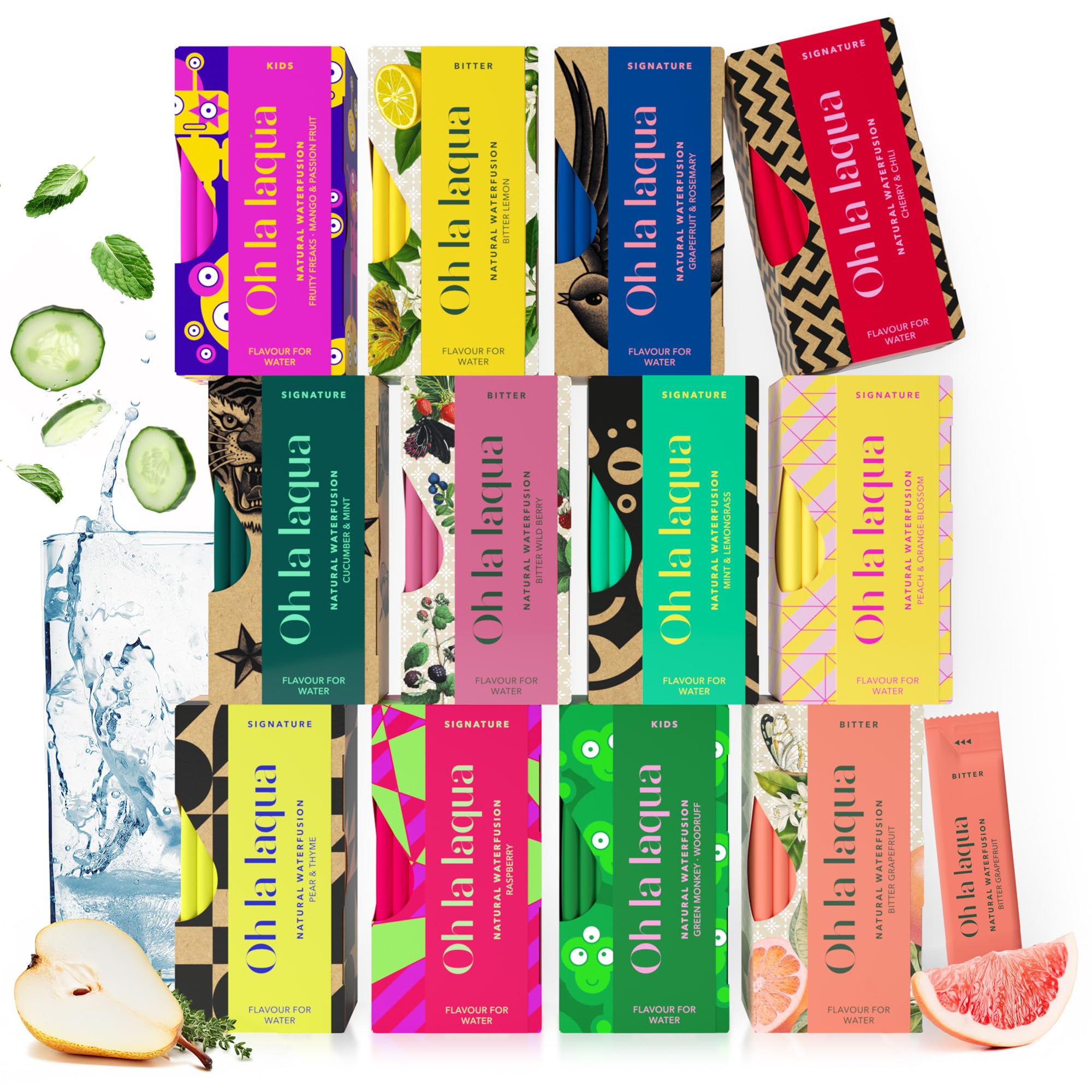 Oh la laqua - 12 Reasons Why - 120 Sticks - Wasser mit Geschmack - Ohne Zucker - Ohne Süßstoff - 12 Flavours - Infused Water - 100% Natürlich - Vegan