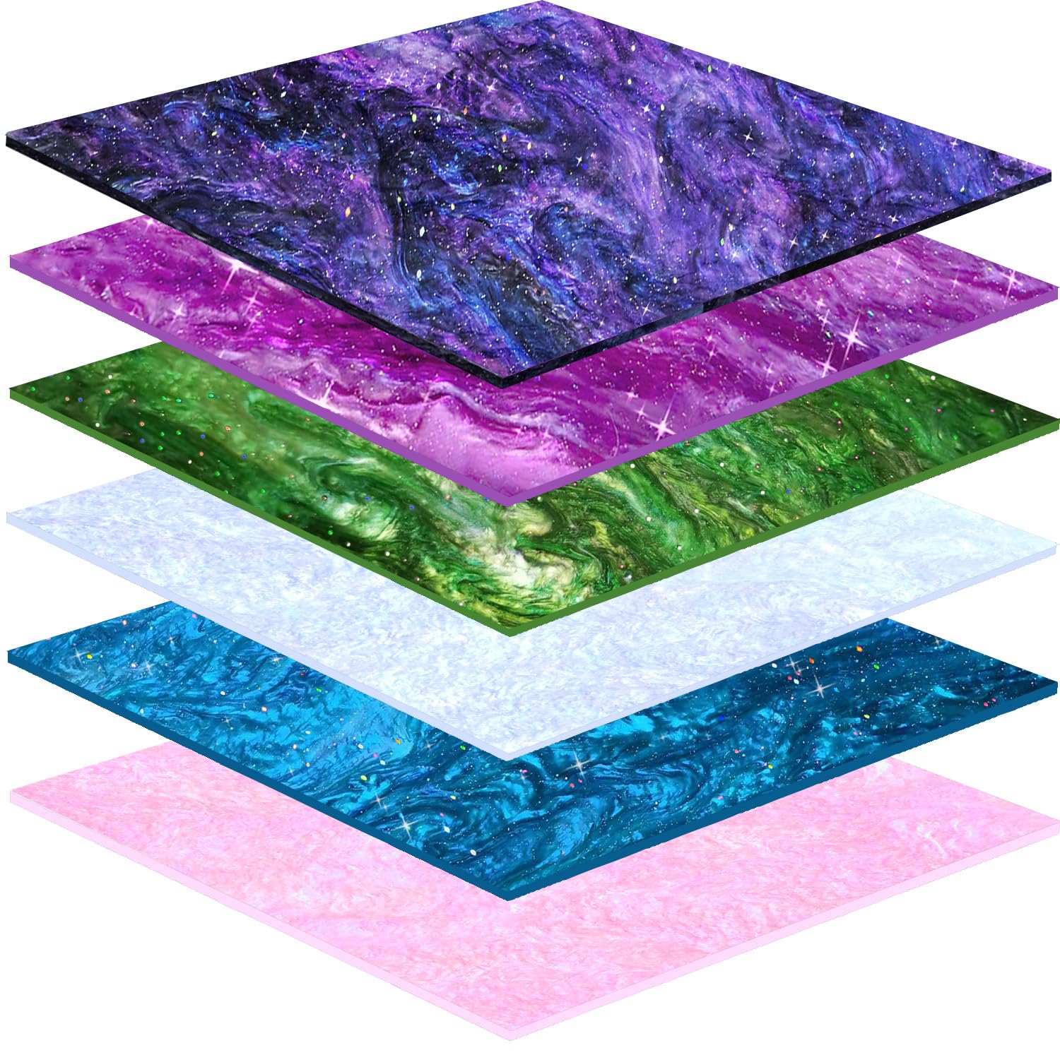 6 Pack Glitter Pearlescent Acrylic Sheet 1/8 for Laser Cutting Swirl Sparkly Pearl Glitter Cast Acrylic Sheets for Glowforge CO2 Lasers,Crafts,DIY (6, Multi-Colors, 12x8 Inch)-image-21