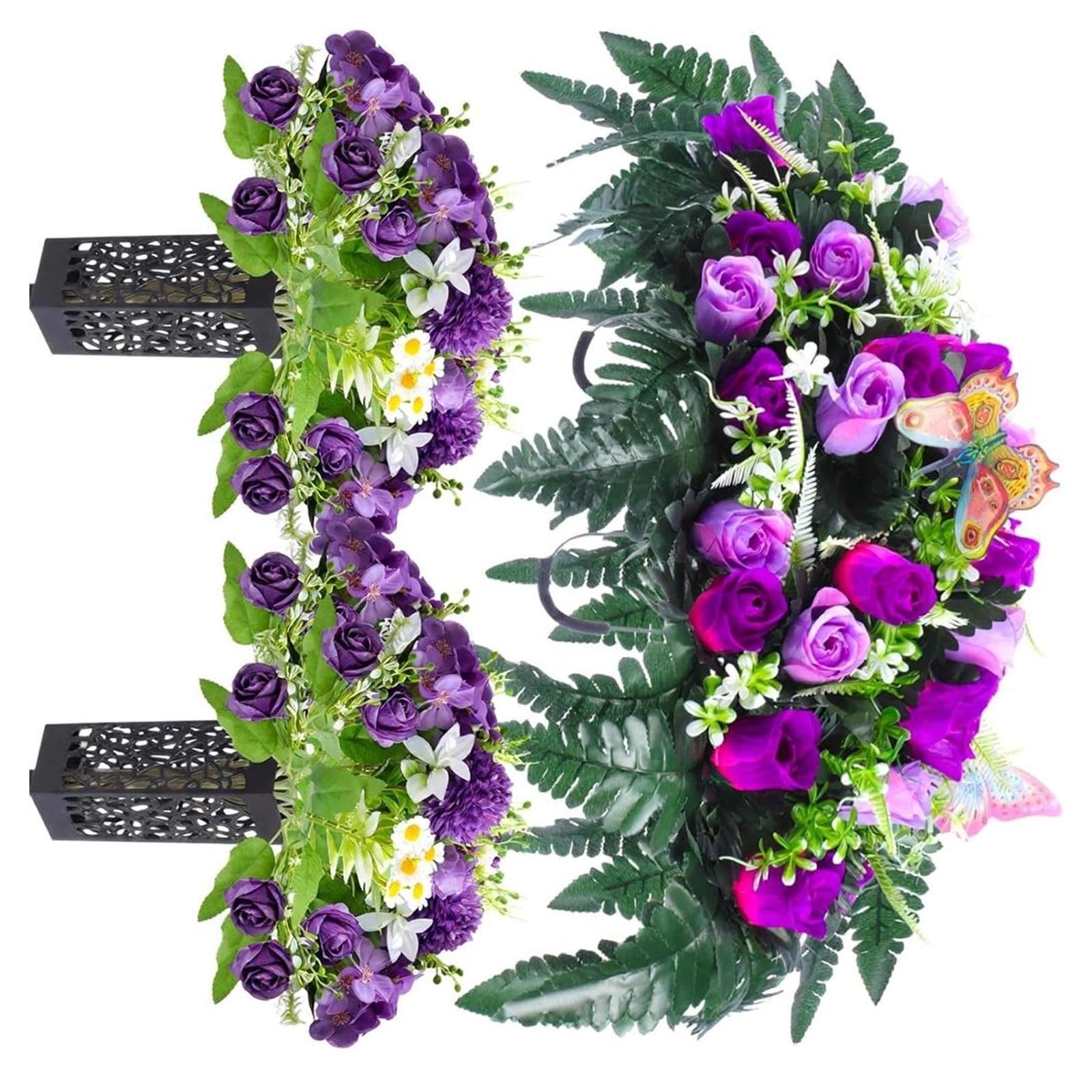 PANGBOER Memorial Flower Arrangement Set Artificial Floral Decoration with Ground Stake Bases for Cemetery and Garden Display Cemetery Flowers