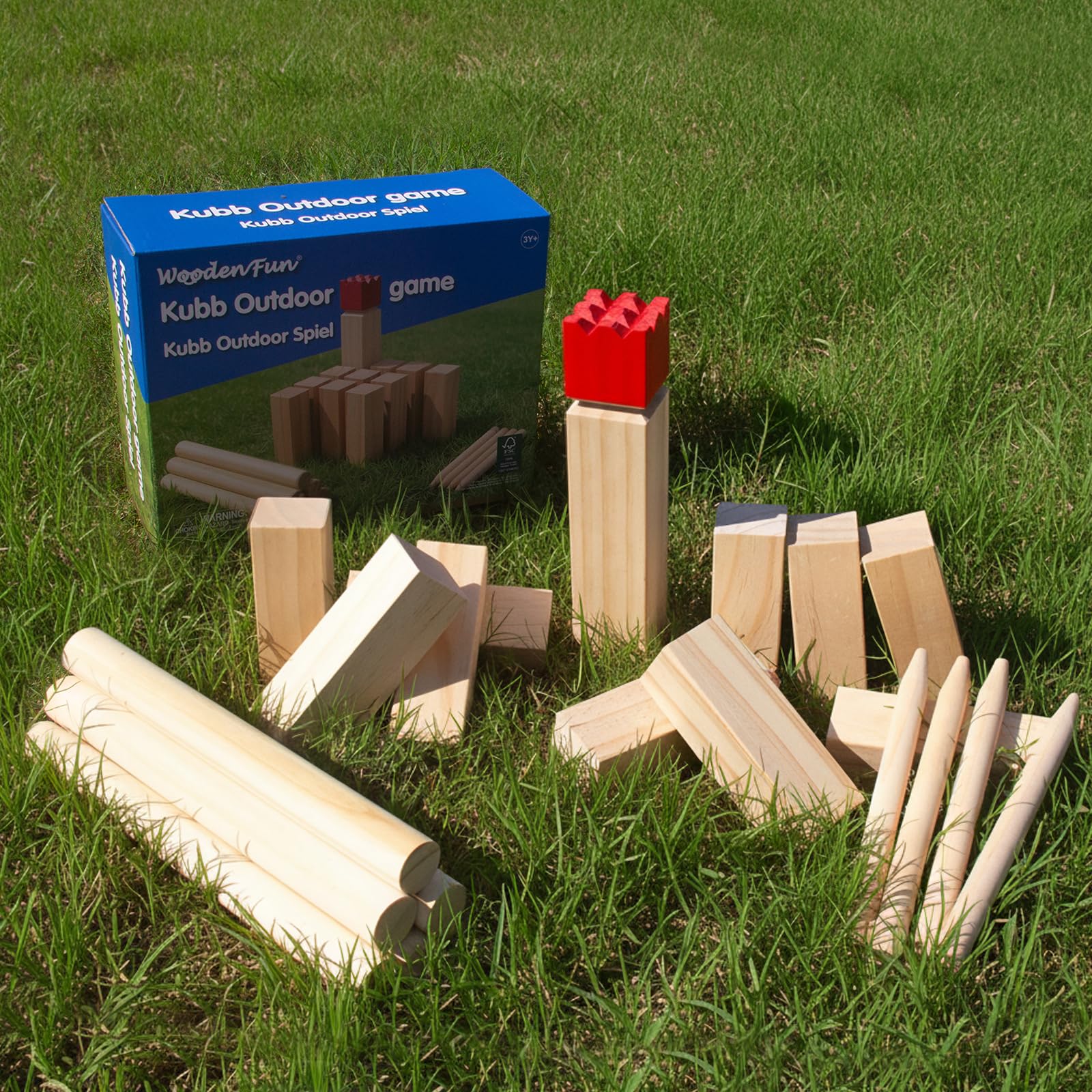 WOODENFUN Kubb Jeu d'échecs suédois en bois pour enfants et adultes