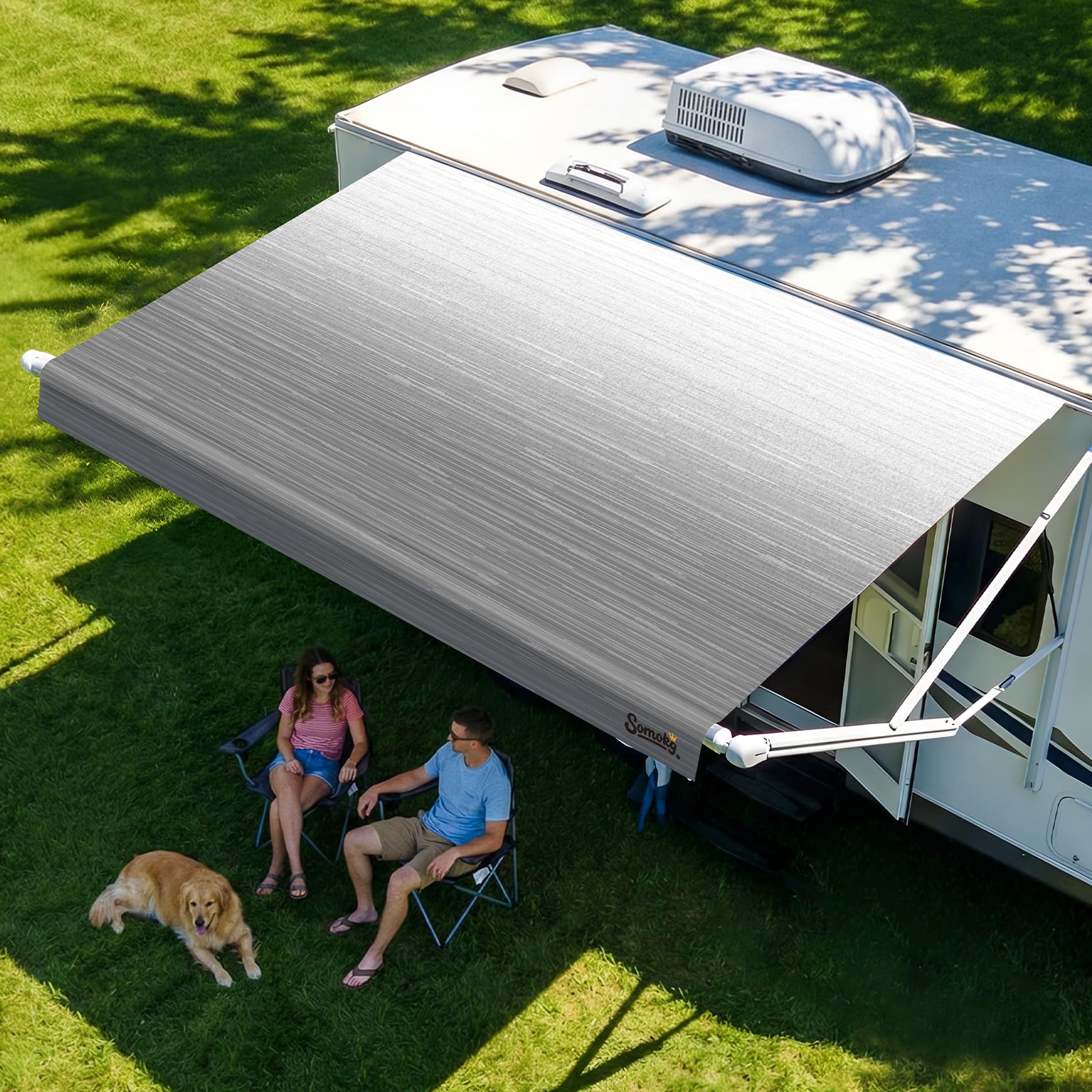 RV Awning Fabric Replacement | 19.5oz Heavy-Duty Vinyl Camper Awning | Heat-Sealed Seamless | DIY Setup | UPF 50+ Waterproof Canopy for Camper, Trailer, Motorhome (Graphite Gray, 16FT(Fabric 15'2"))