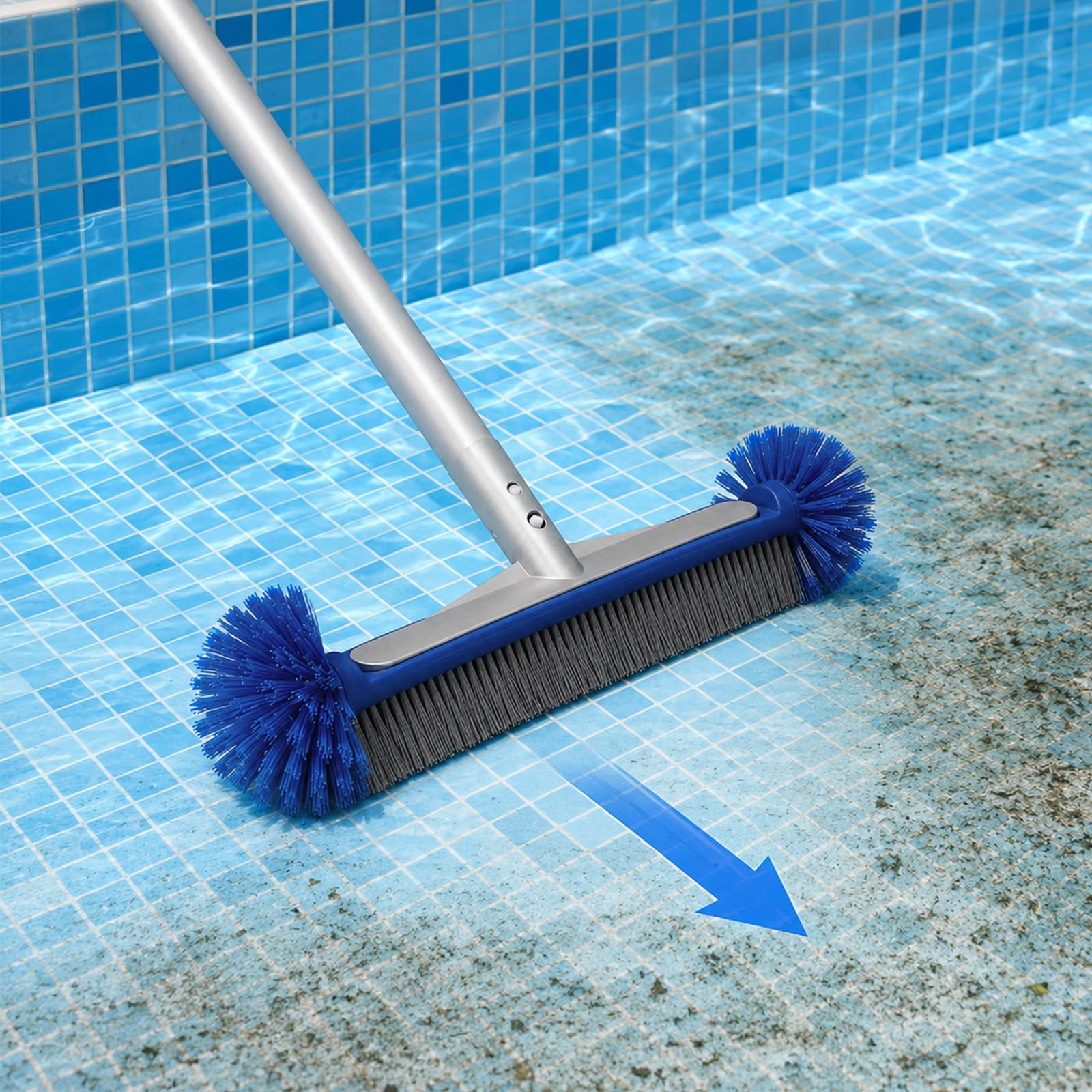 Poolbürste mit Stange, professioneller Nylon-Bürstenkopf für effiziente Algen- und Schmutzreinigung, Schwimmbadreinigungsbürsten mit langlebigem Kopf