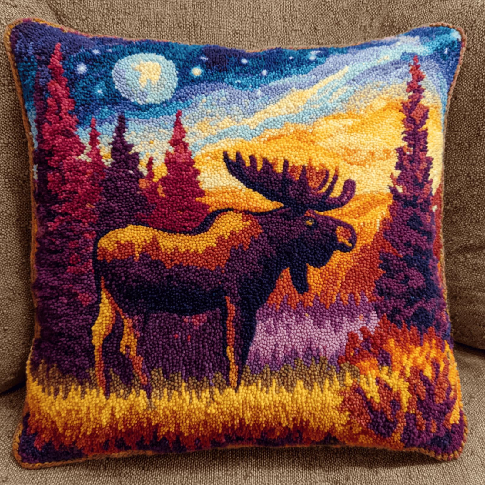 Kitphoenix Multicoloured Diy Latch Hook Cushion Kit For Adults Moose
