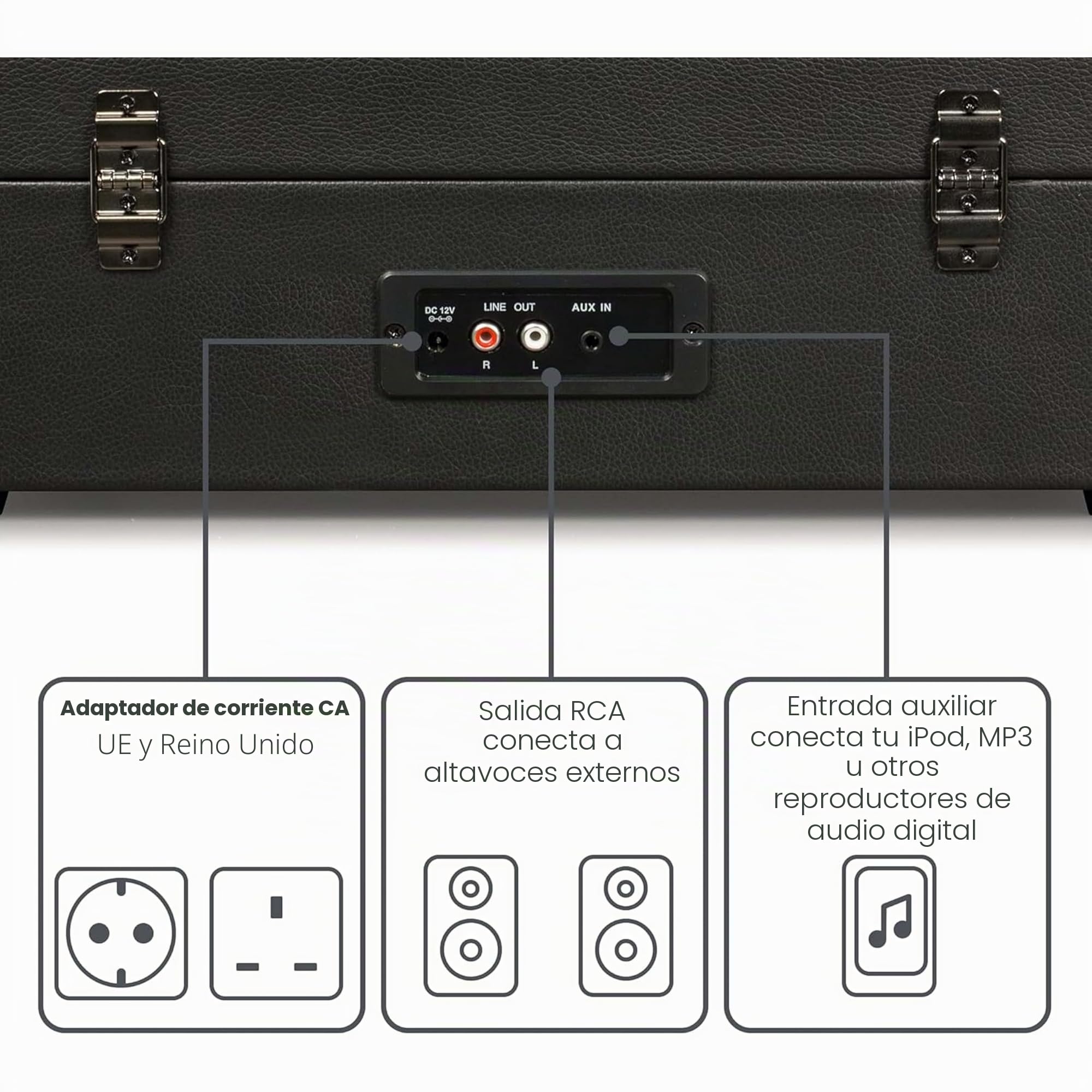 Crosley Voyager Tocadiscos con 2 Altavoces, Bluetooth In & out y AUX - Tocadiscos Retro de 3 velocidades - para vinilos de 7", 10" y 12" - Portátil con Estuche Integrado - Negro