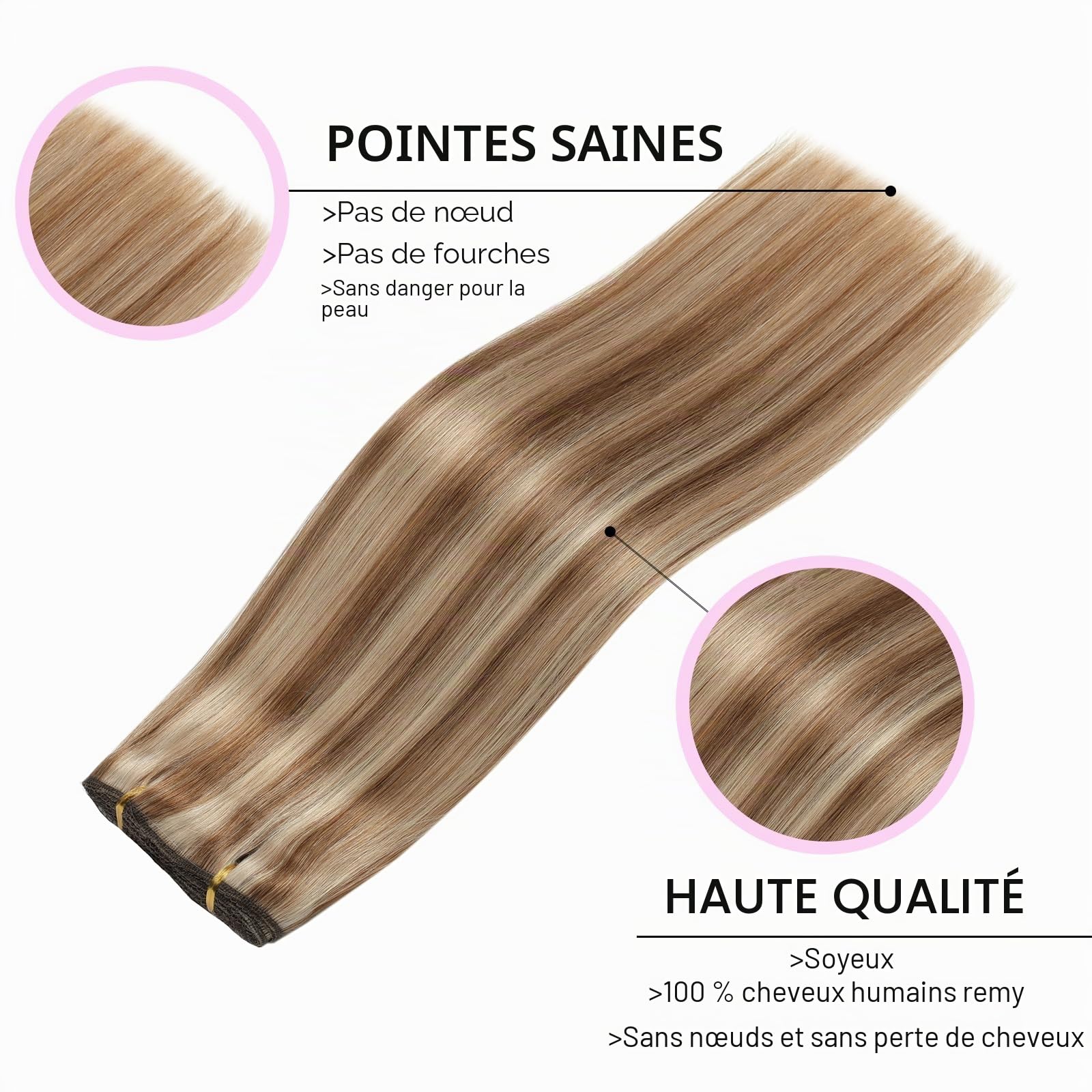 Extension Cheveux Naturel Clip, 7pcs 120g 45cm Invisible Rajout Cheveux Clip Naturel Ashblond mélangé brun clair Extension Cheveux(18Inch,P6/18K#)