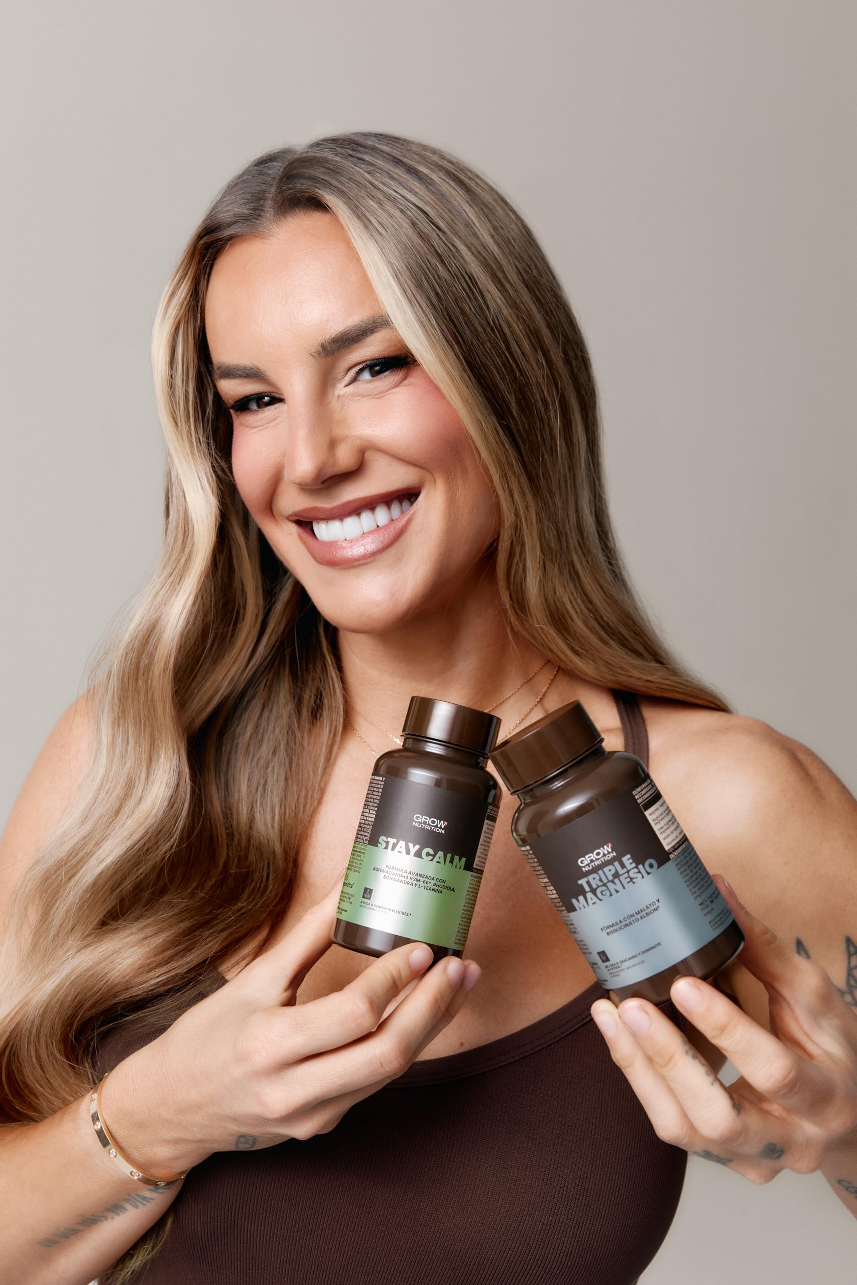 Grow Wellness Lote Stay Calm + Triple Magnesio | Ashwagandha KSM-66, Rhodiola, Schisandra, L-Teanina, Magnesio Albion TRAACS y Vitamina B6 | 2 Envases de 60 Cápsulas