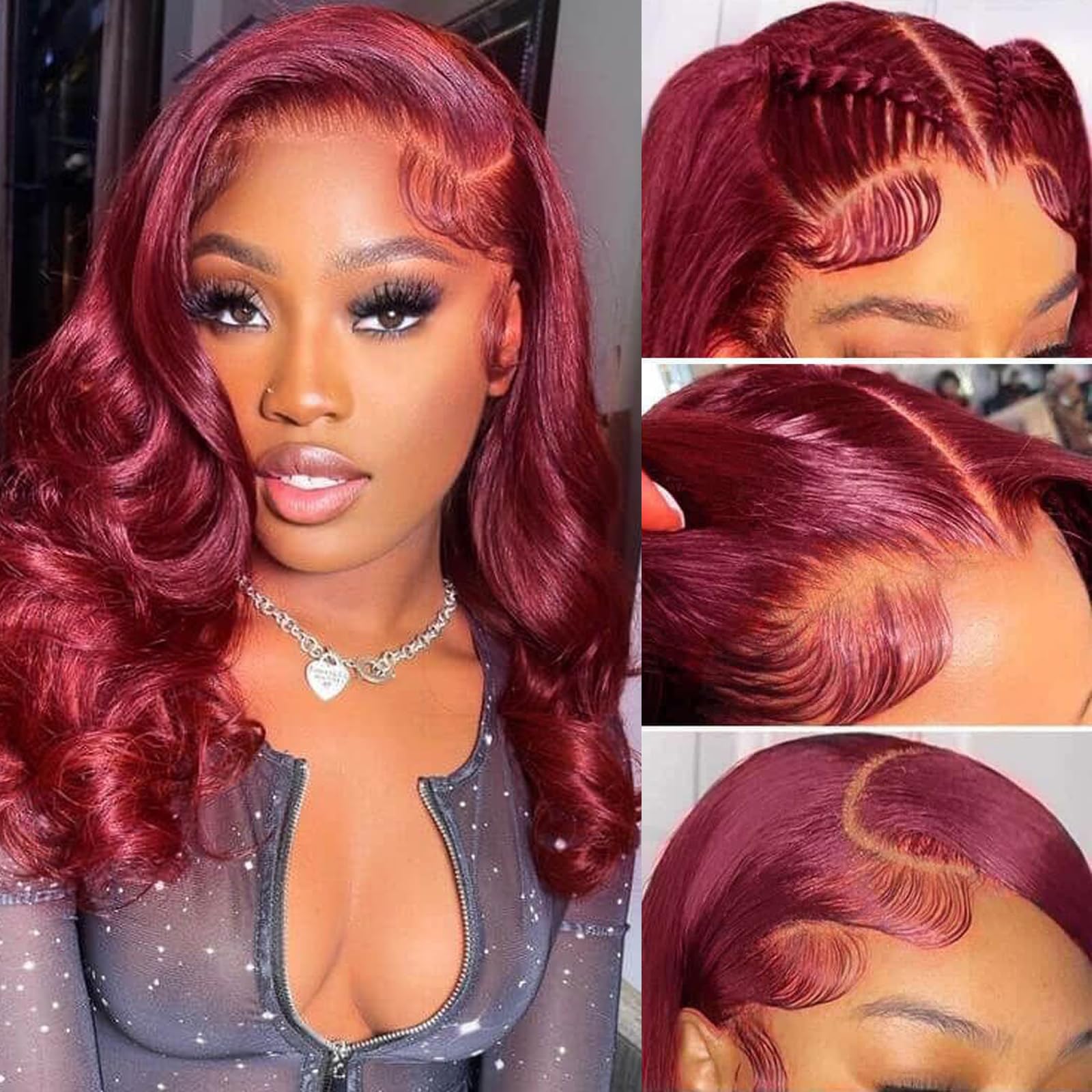 99J Burgundy Bob Wig Human Hair 13x4 Frontal Lace Wig 16 Inch Body Wave HD Lace Front Wigs Human Hair Pre Plucked 180% Density Glueless Wine Red Bob Wigs for Women Human Hair (99J Burgundy, 16 Inch)