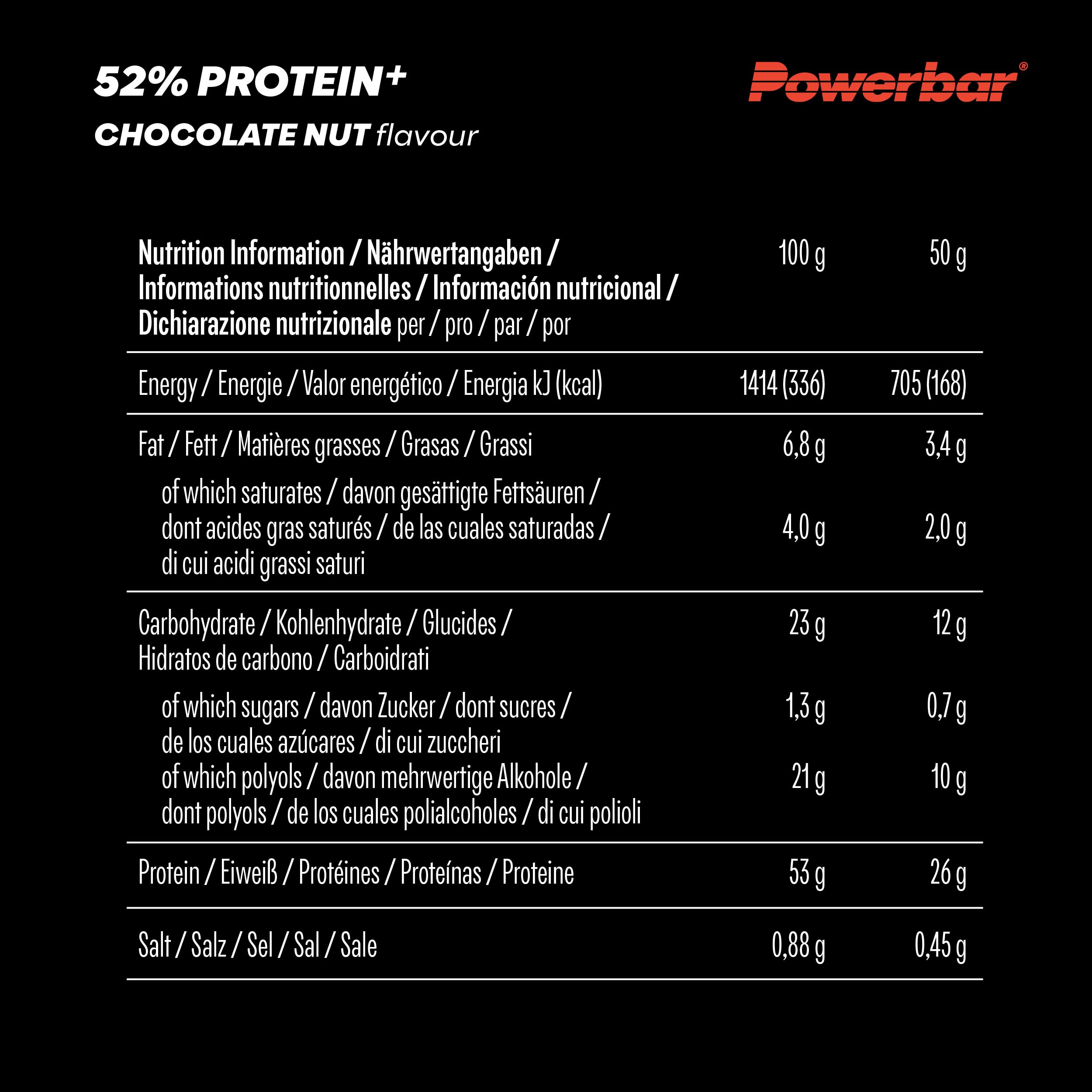 PowerBar 52% ProteinPlus Pack de 20 Barres Low Sugar Chocolate Nut 50 g