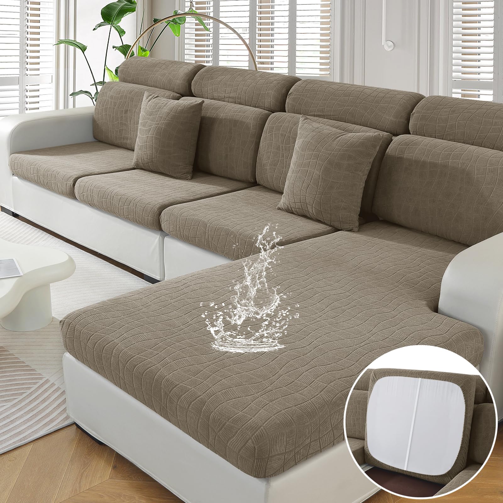 Ystyle Funda Asiento Sofa Ajustable, Impermeable Funda Sofa Cojin Separado, Antideslizante, Universal, Lavable, Protector de Muebles para Perros y Mascotas (Chaise Longue, Caqui) Global Recycled Standard Global Recycled Standard Global Recycled Standard