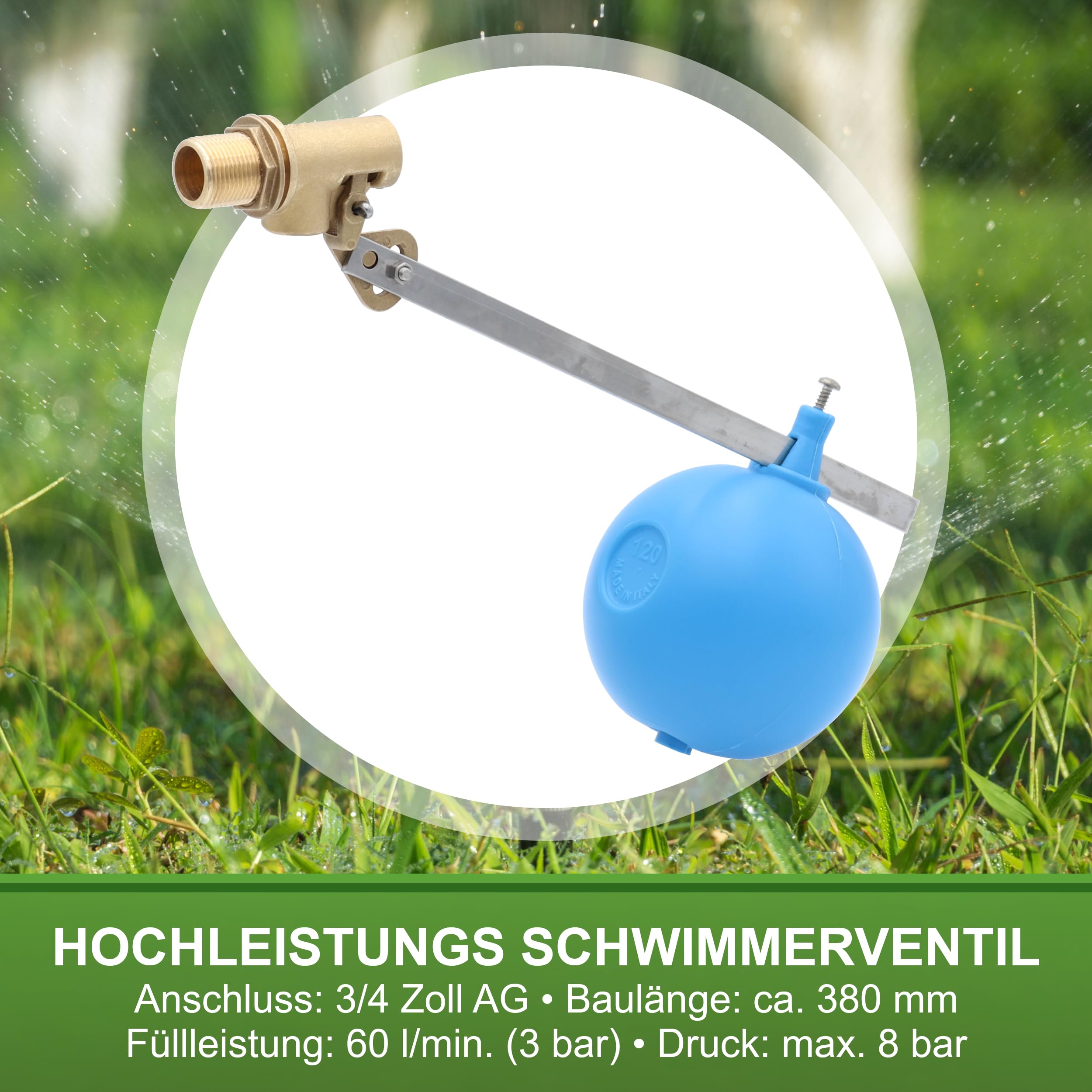 Hochleistungs Schwimmerventil 3/4 Zoll - Universalventil für Wasserbehälter und Weidetränken - Nachfüllventil mit hoher Füllleistung - Messing Ventil mit offener Bauart & Schwimmer