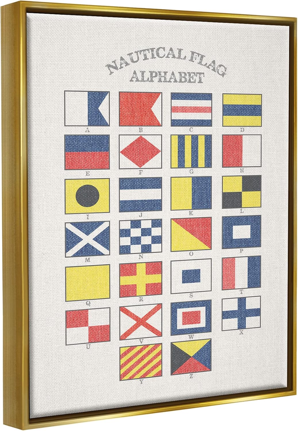 Stupell Industries 'Nautical Flag Alphabet', Floating Frame Canvas Art, Gold, 25 x 31 Inches, Easy to Hang and Sturdy, Made in USA, by Lil' Rue