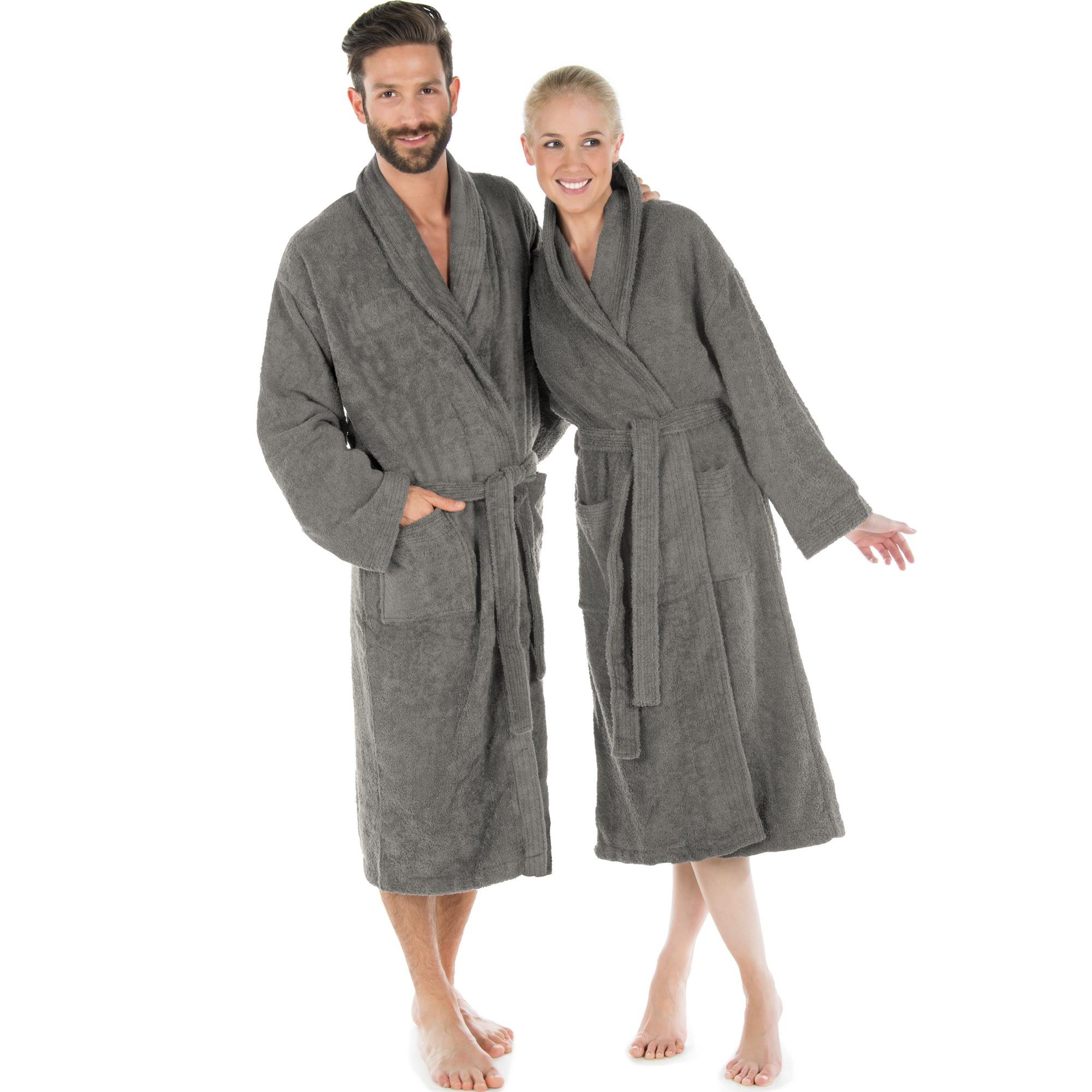CelinaTex S-XXXL Bademantel Kapuze oder Schalkragen Uni lang aufgesetzte Taschen Damen Herren Unisex warm Frottee Baumwolle OEKO-TEX