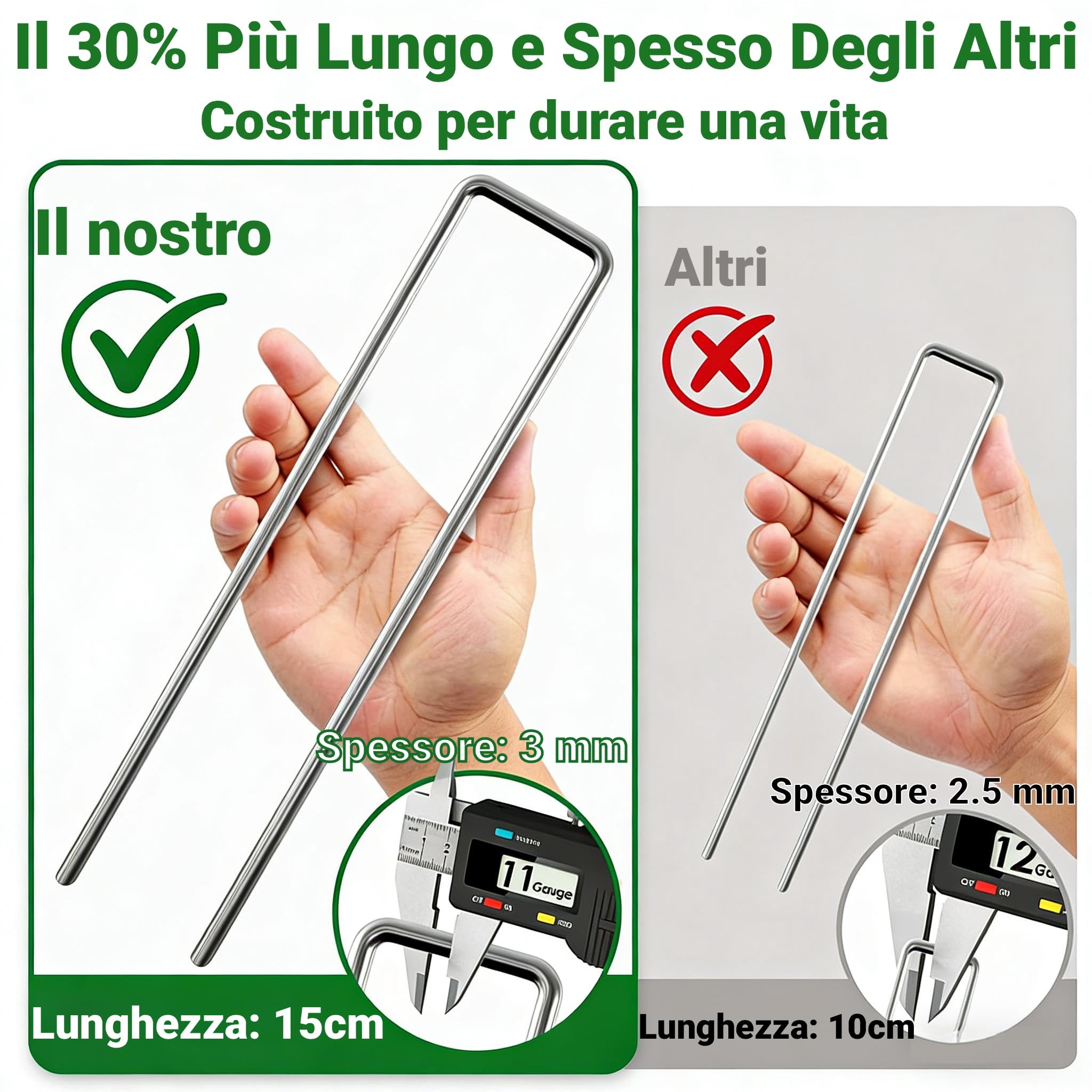 Amagabeli - Confezione da 500 picchetti da giardino da 15,2 cm, zincati, con membrana per il controllo delle erbacce, diametro di 3 mm, resistenti, per erba artificiale, barriera in tessuto