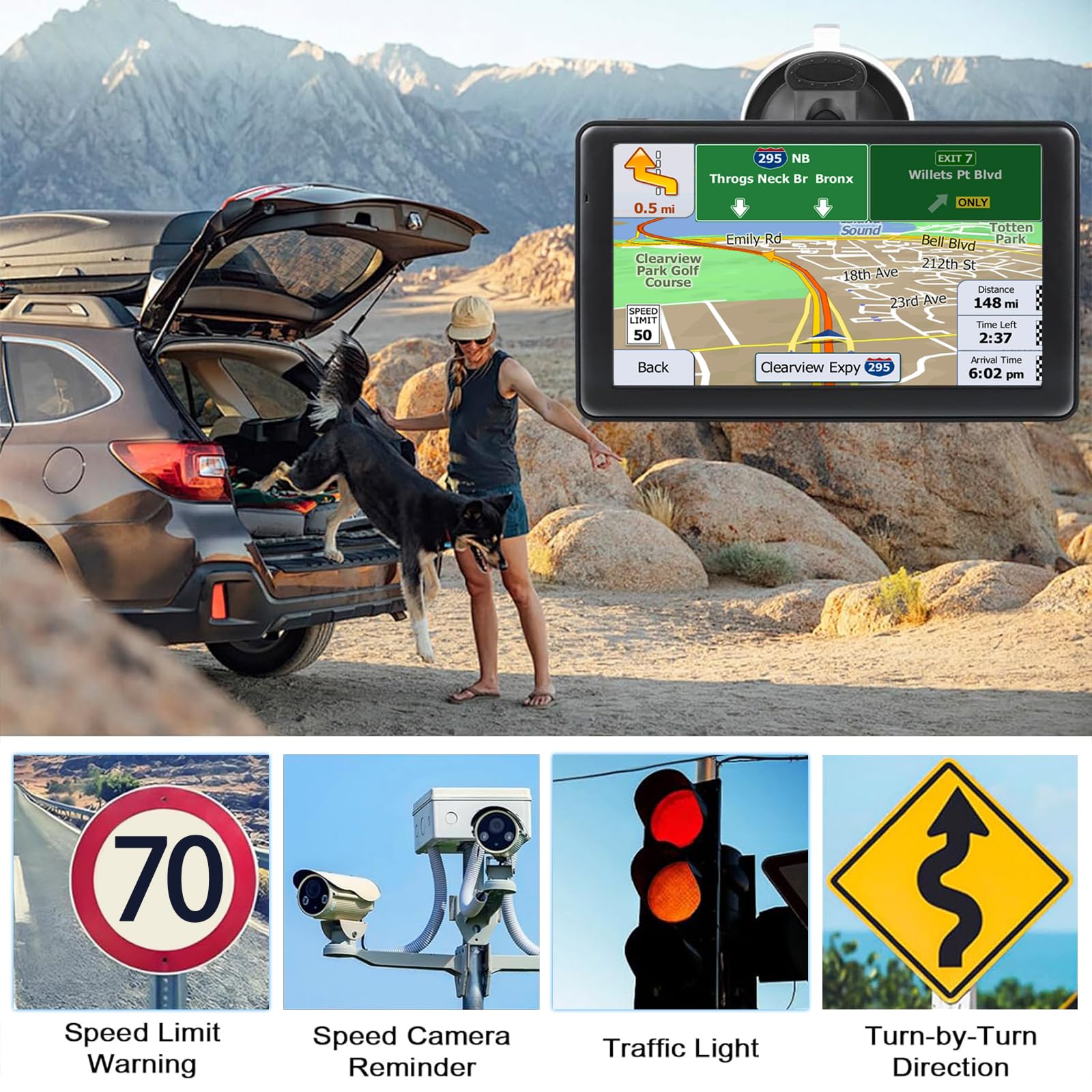 7 Inch Sat Navs for Cars, Truck, 7in HD GPS Navigation with UK Europe Maps, Lifetime Free Updates, Satnav support Postcode Search, Voice Guidance, Speed Camera Alert, Lane Guidance Assist, POI - 3