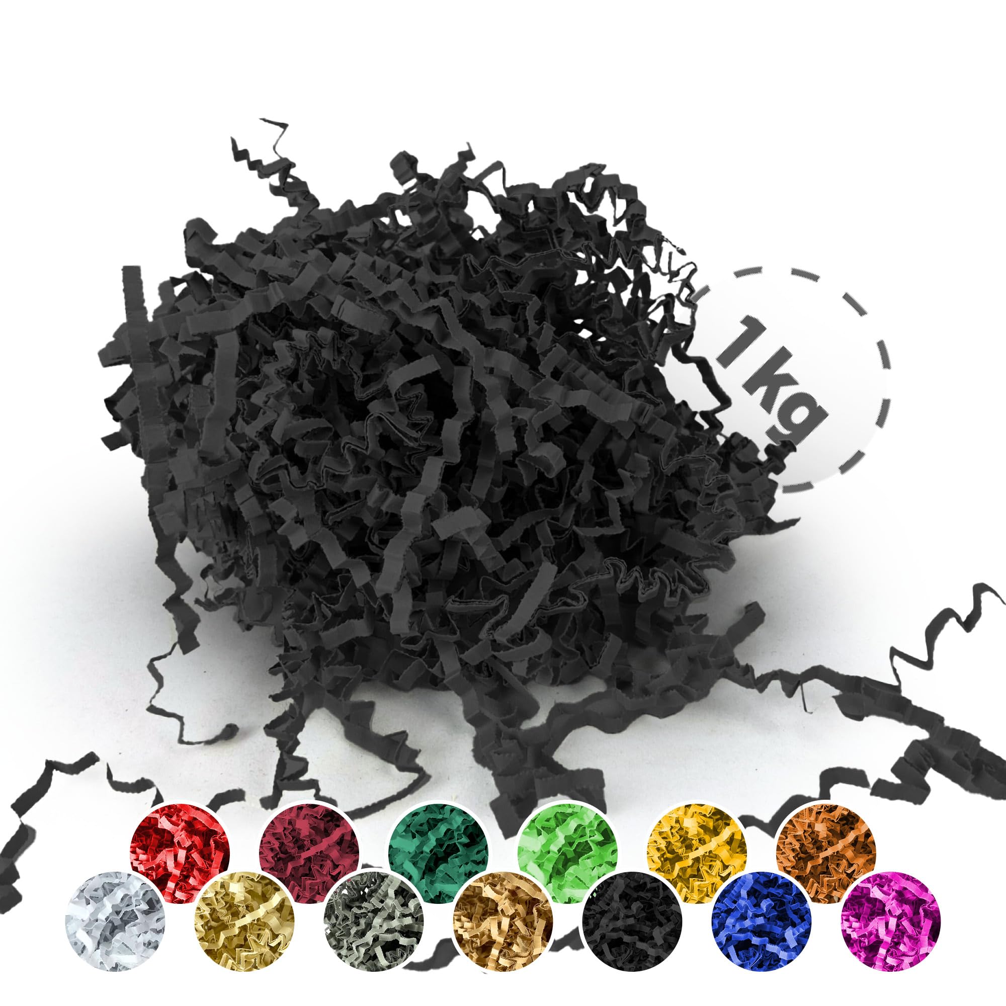 Verpackungswelt Materiale di riempimento 1 kg | Carta triturata per scatole regalo e pacchetti | Made in Germany | Decorazione e protezione | Imballaggio e accessori per regali | Nero