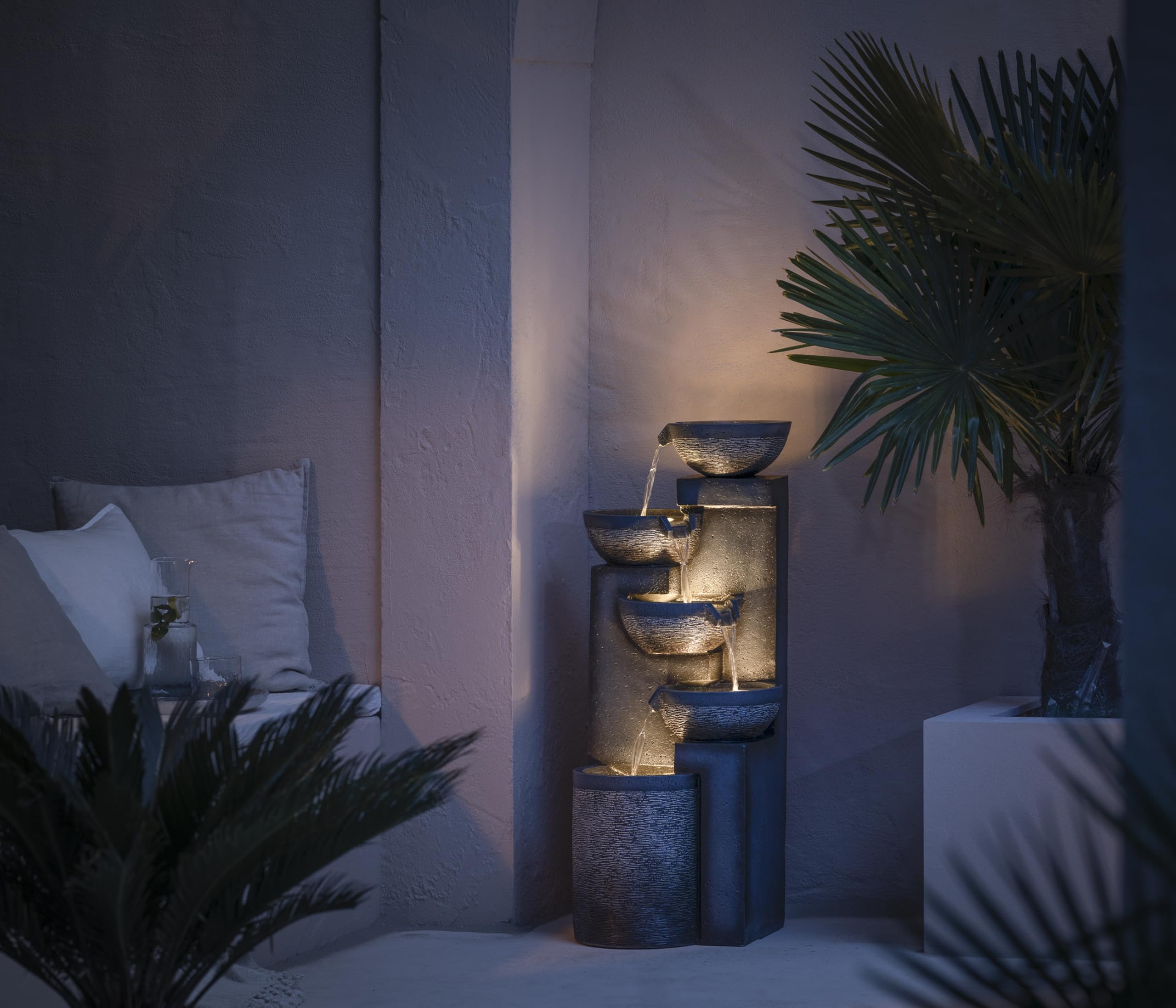 Dehner Gartenbrunnen Merkur, Terassenbrunnen frostbeständig, Brunnen für Außen, mit LED Beleuchtung, ca. 91 x 39 x 39 cm, Polyresin, grau