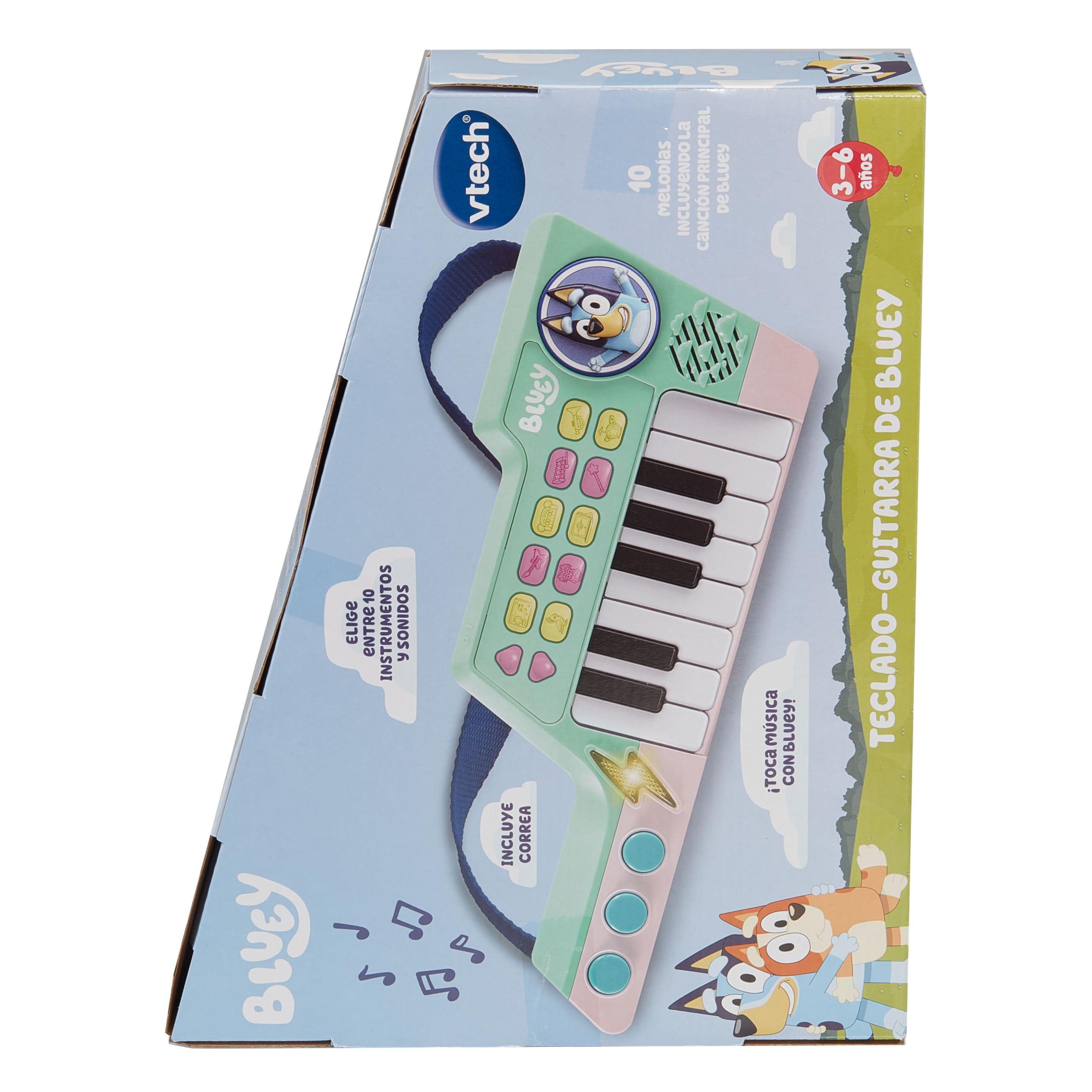 VTech - Teclado-Guitarra de Bluey, Piano y Guitarra interactiva 2 en 1, Elige Entre 10 Instrumentos y Sonidos, CREA Tus propias melodías, Regalo niños +3 años, Versión ESP