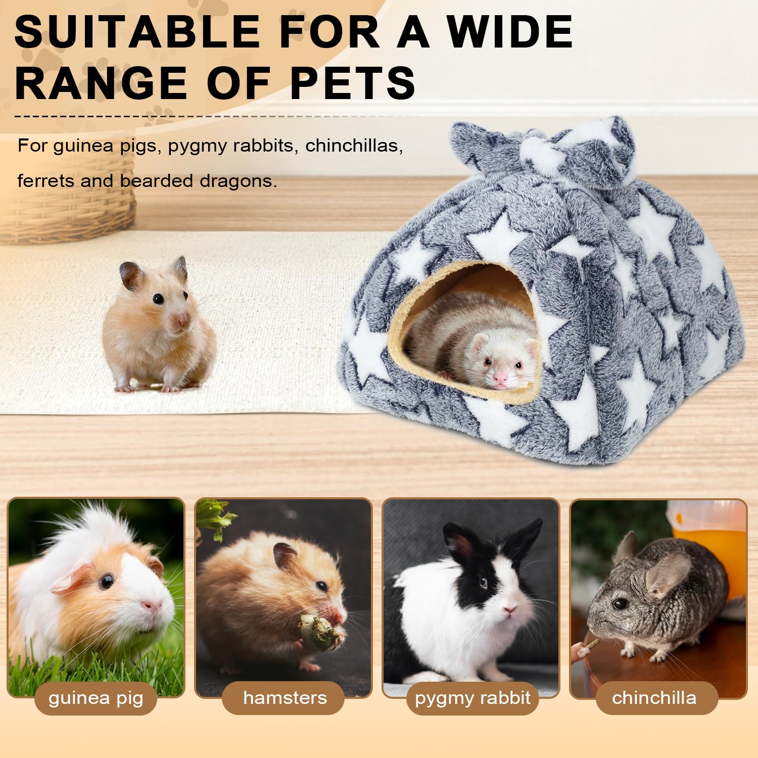 Voarge Guinea Pig Bed Rabbit Hideout with Removable Pad for Small Pets - Gerbil, Ferret, Chinchillas, Hamster - Image 3