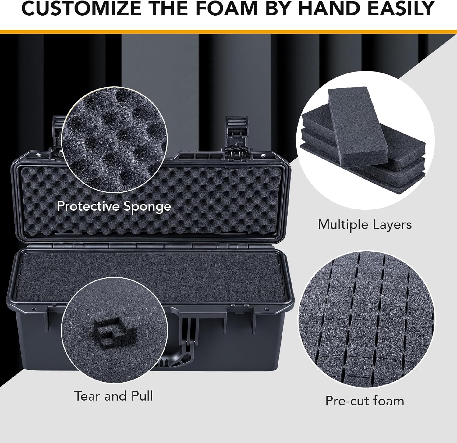 Lykus HC-4230 Waterproof Hard Case with Customizable Foam Insert, Interior Size 16.81x5.31x6.69 in, Suitable for long slim items - Image 2