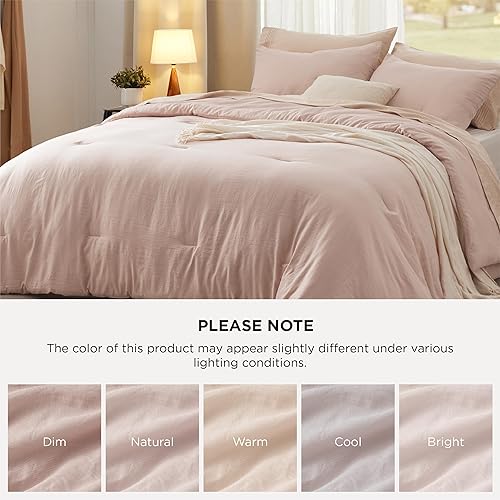 Miniatura 7 de Bedsure Juego de edredón tamaño Queen, ropa de cama suave prelavada rosa claro para todas las estaciones, juego de cama alternativo GentleSoft de 3