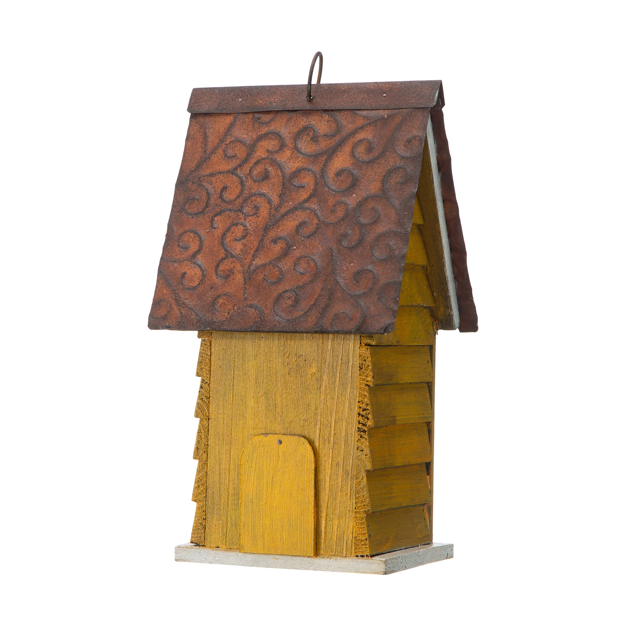 Glitzhome GH90085 - Casa de pájaros Colgante de Madera Envejecida para jardín, Color Amarillo