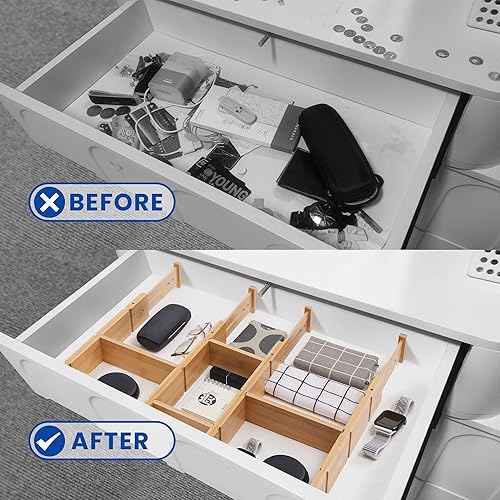 Miniatura 7 de Divisores de cajones ajustables, paquete de 4 con insertos, juego de organizadores de cajones de cocina para utensilios, organización de especias,