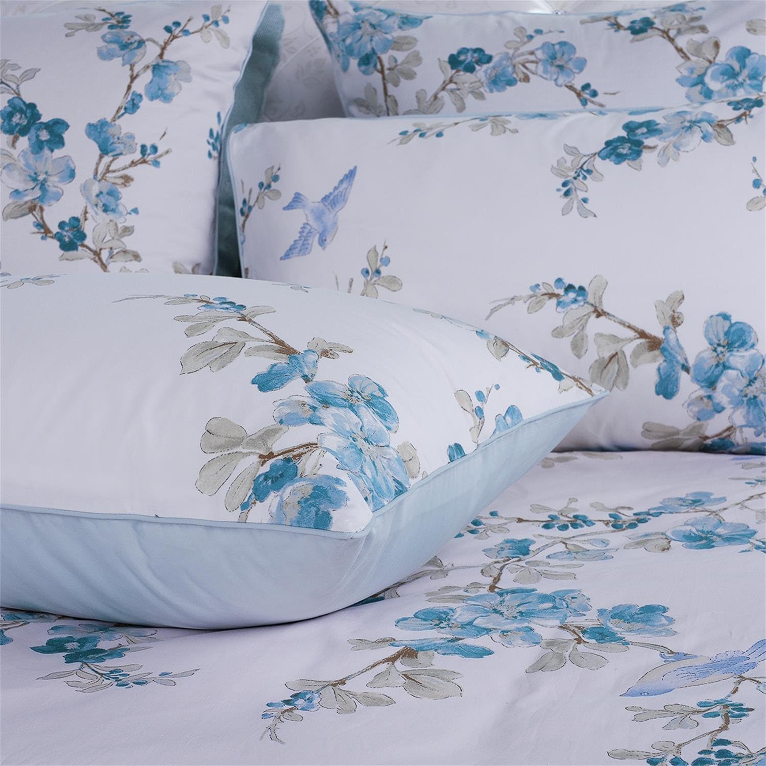 Brandream Blossom Floral Birds Duvet Cover Queen Size 100% Egyption Cotton Farmhouse Bedding Set White Blue Botanical Branches Flower Pattern - Image 2