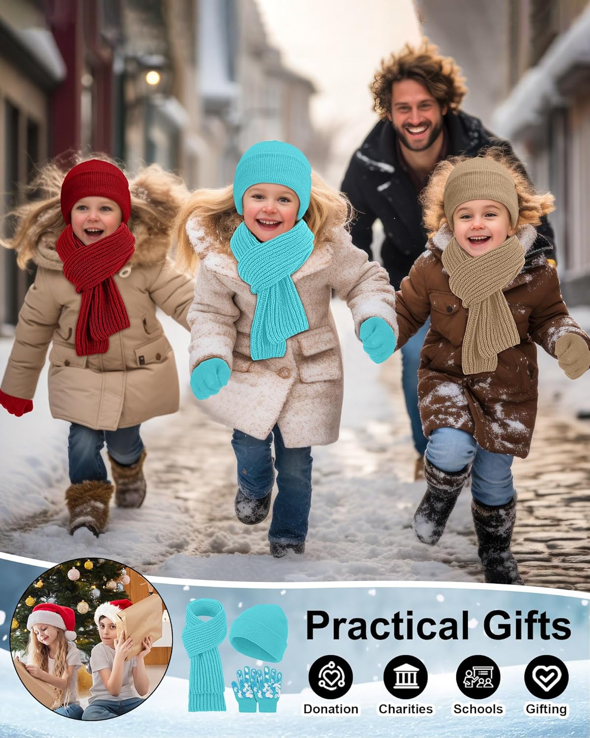 JaGely Kids Hat Gloves Scarf Winter Set, Warm Knitted Beanie Caps Scarves Gloves Bulk for Boys Girls Donation Cold Weather - Image 5