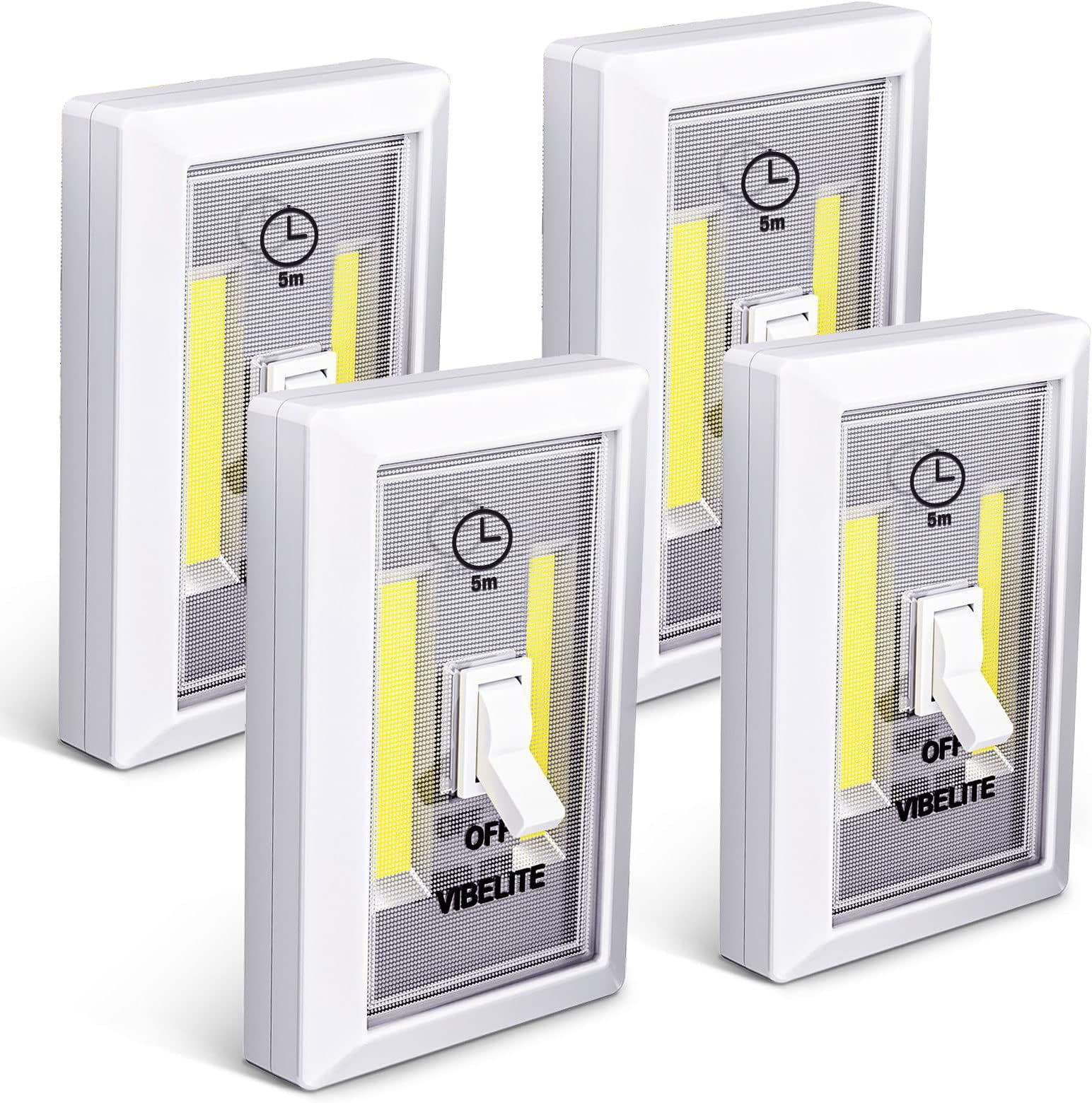 VIBELITE Closet LED Light, Battery Operated Tap Light, Timing Touch Night Lights, Wall Wireless Mount Under Cabinet, Shelf, Shed, Kitchen, Garage, Attic, RV, DIY(4-Pack)