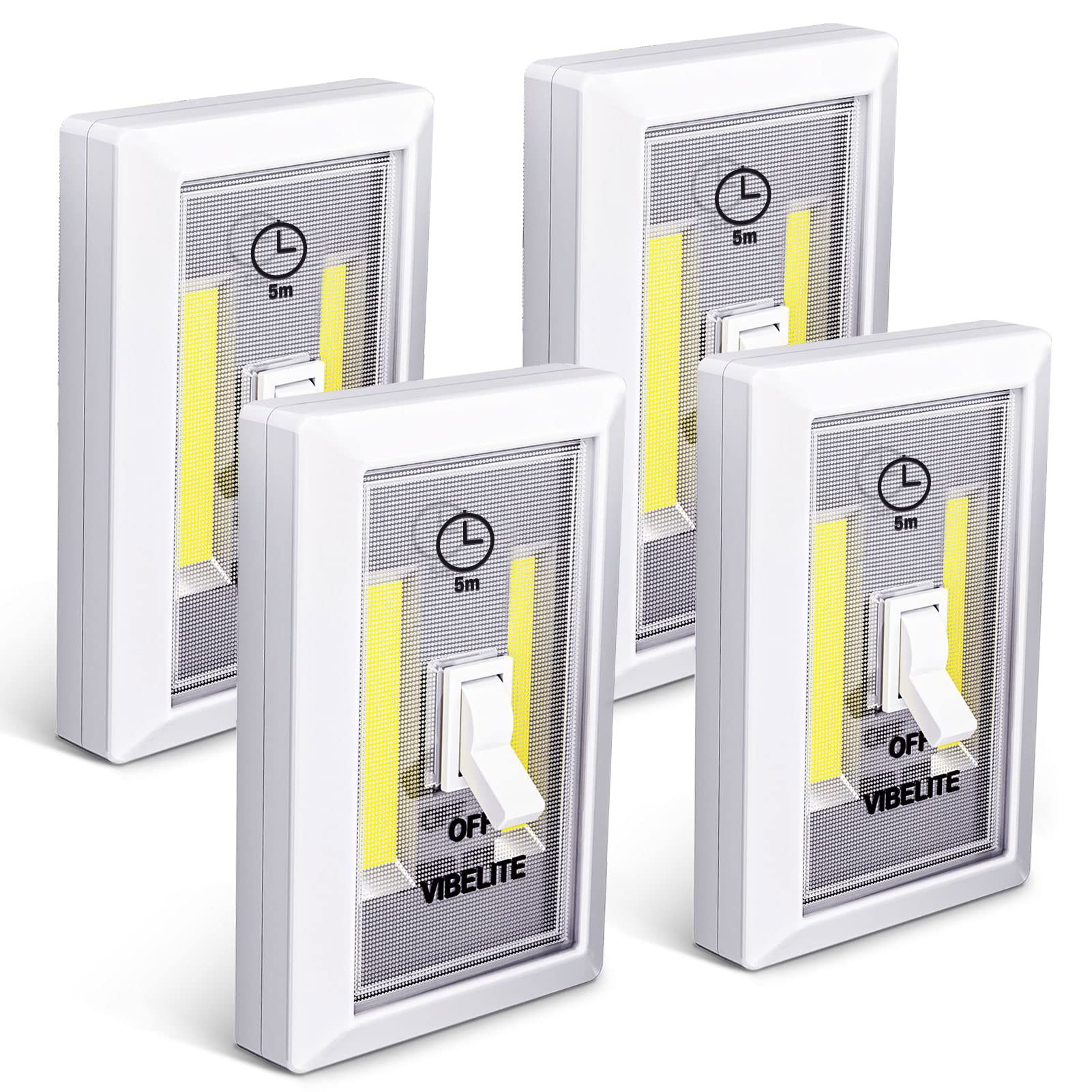 VIBELITE Closet LED Light, Battery Operated Tap Light, Timing Touch Night Lights, Wall Wireless Mount Under Cabinet, Shelf, Shed, Kitchen, Garage, Attic, RV, DIY(4-Pack)