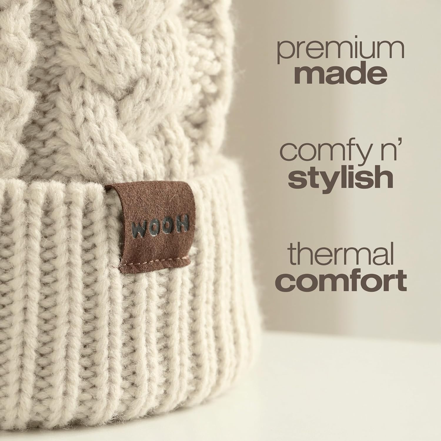 WOOH Womens Beanies for Winter,Knit Hat with Faux Fur Pom Pom Beanie for Women,Warm Fleece Lined,Less Static - Image 5