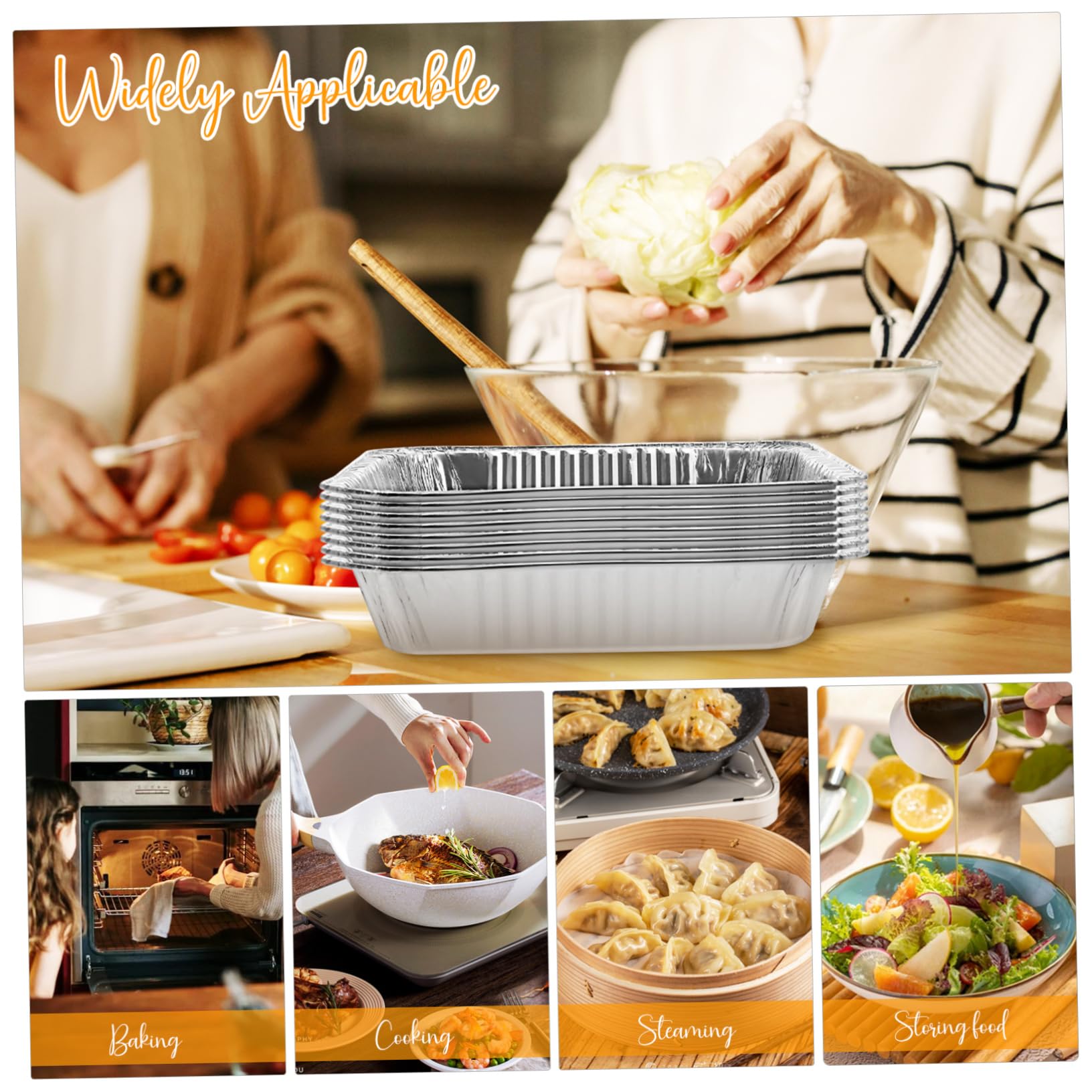 Bandejas de Aluminio para Asar Fondo Profundo 10 Unidades Aluminio Resistente Alta Temperatura Uso Doméstico y Catering Desechables para Hornear Cocinar y Almacenar Alimentos