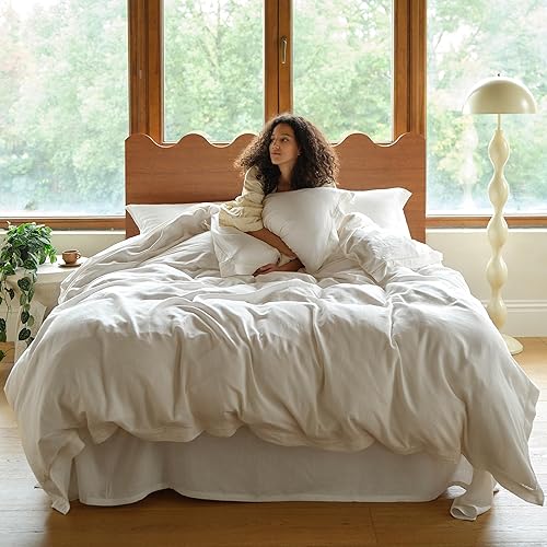 Miniatura 2 de Juego de funda de edredón de lino de doble puntada, funda de edredón de mezcla de lino europeo suave, tamaño Queen, juego de funda de edredón
