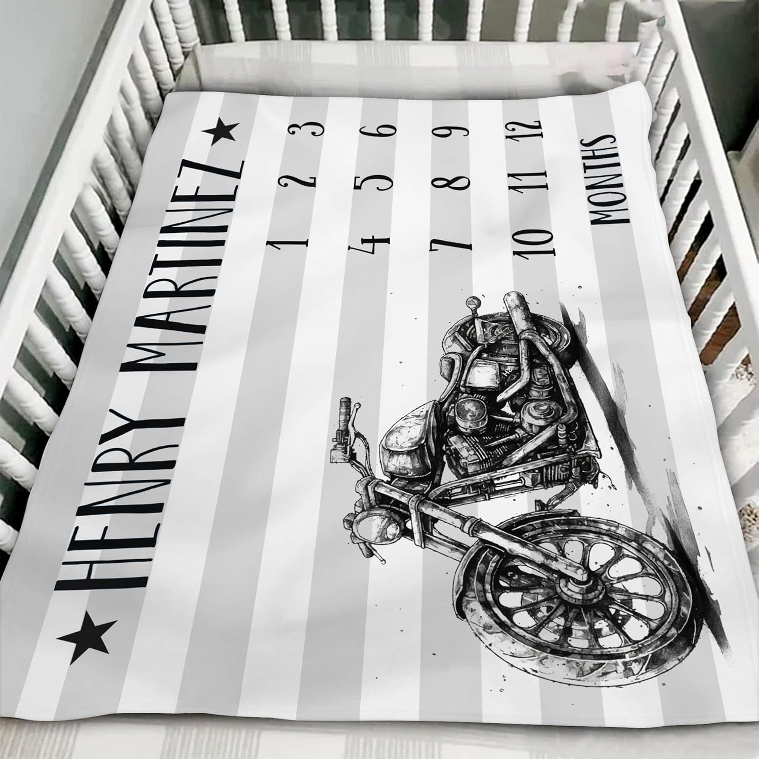 Personalized Motorcycle Baby Monthly Blanket Boy, Custom Bike Baby Blanket, Motorcycle Nursery Decor, Growth Chart Baby Blanket, Baby Blanket for Baby Boy, New Mom Gifts