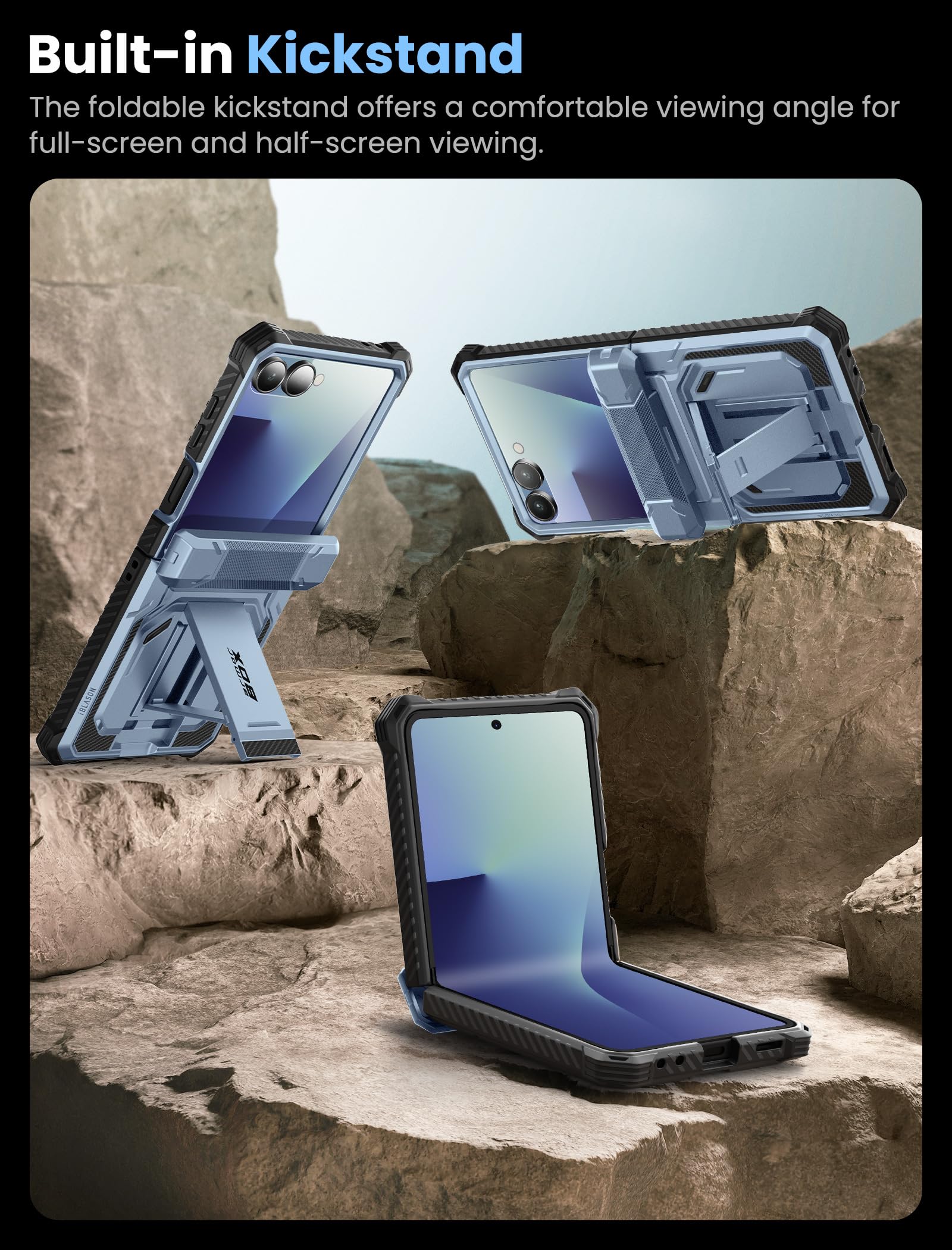 i-Blason Etui do Samsung Galaxy Z Flip 7 z podstawką, zintegrowana osłona ekranu, osłona zawiasu, klips do paska, pełne wojskowe etui ochronne do Samsung Z Flip 7 (wersja