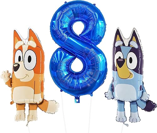 Toyland Bluey & Bingo - Paquete de cumpleaños de globos de aluminio 2 globos de personajes de 32 pulgadas y 1 globo de números de 40 pulgadas Toyland Bluey & Bingo - Paquete de cumpleaños de globos de aluminio 2 globos de personajes de 32 pulgadas y 1 globo de números de 40 pulgadas